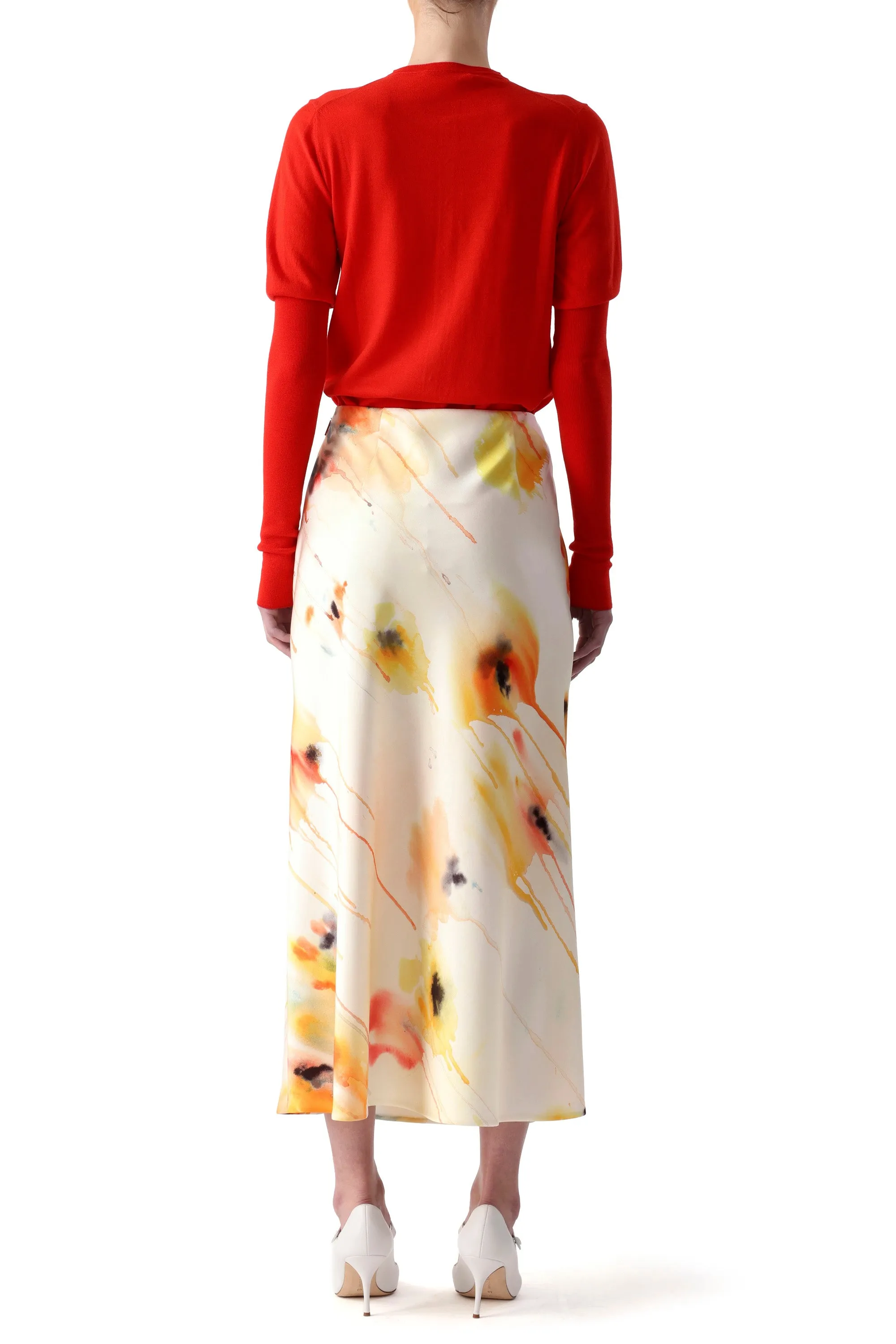 WASHED SATIN WATERCOLOR FLORAL BIAS SLIP PENCIL SKIRT sold by Jason Wu product image thumbnail 4