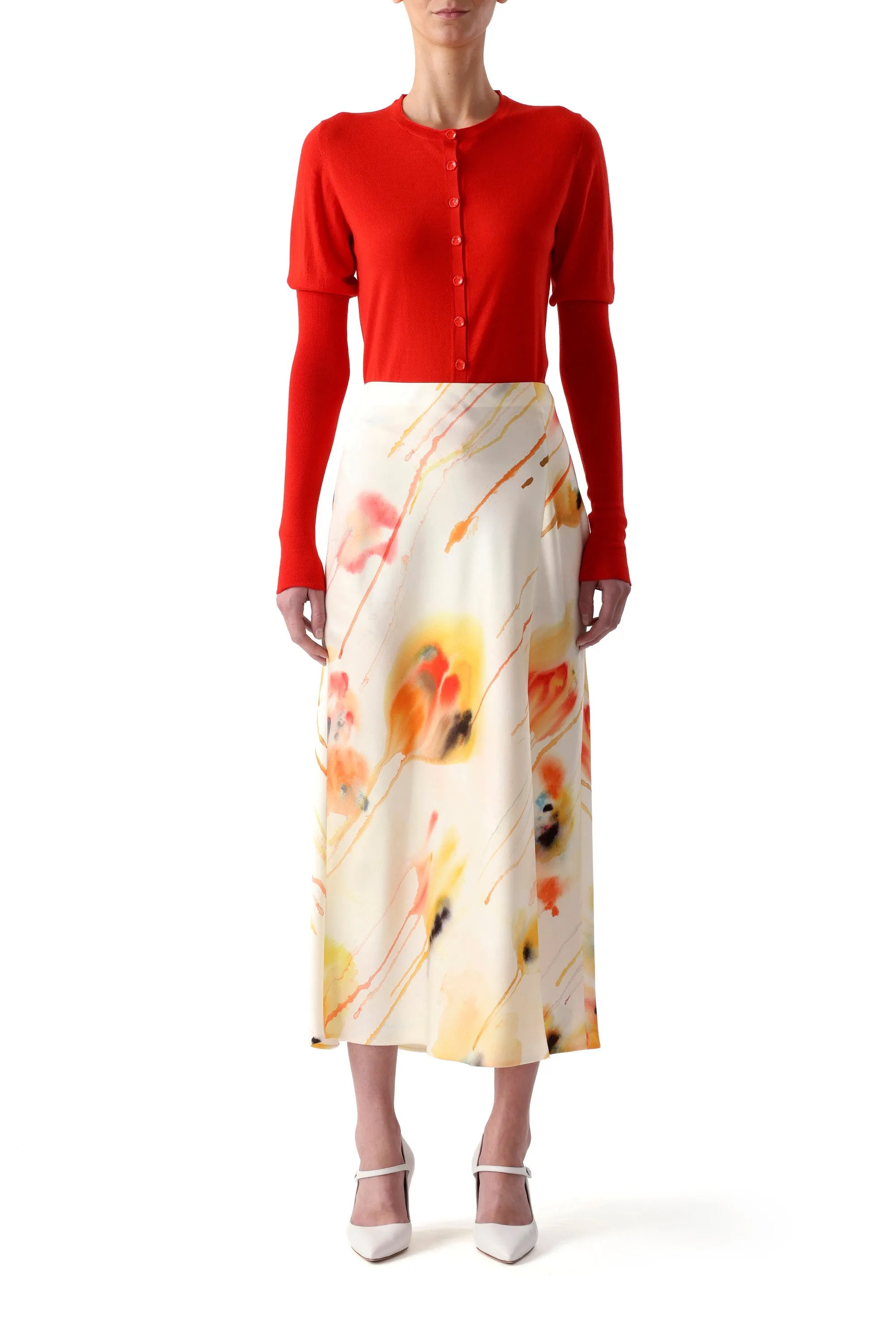 WASHED SATIN WATERCOLOR FLORAL BIAS SLIP PENCIL SKIRT sold by Jason Wu product image thumbnail 3