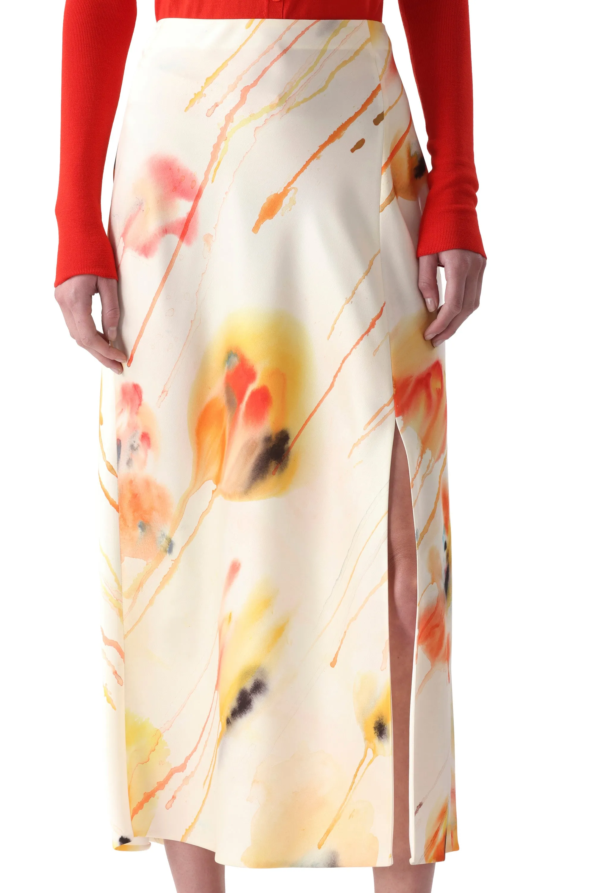 WASHED SATIN WATERCOLOR FLORAL BIAS SLIP PENCIL SKIRT sold by Jason Wu product image thumbnail 2