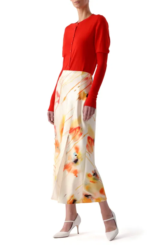 WASHED SATIN WATERCOLOR FLORAL BIAS SLIP PENCIL SKIRT sold by Jason Wu