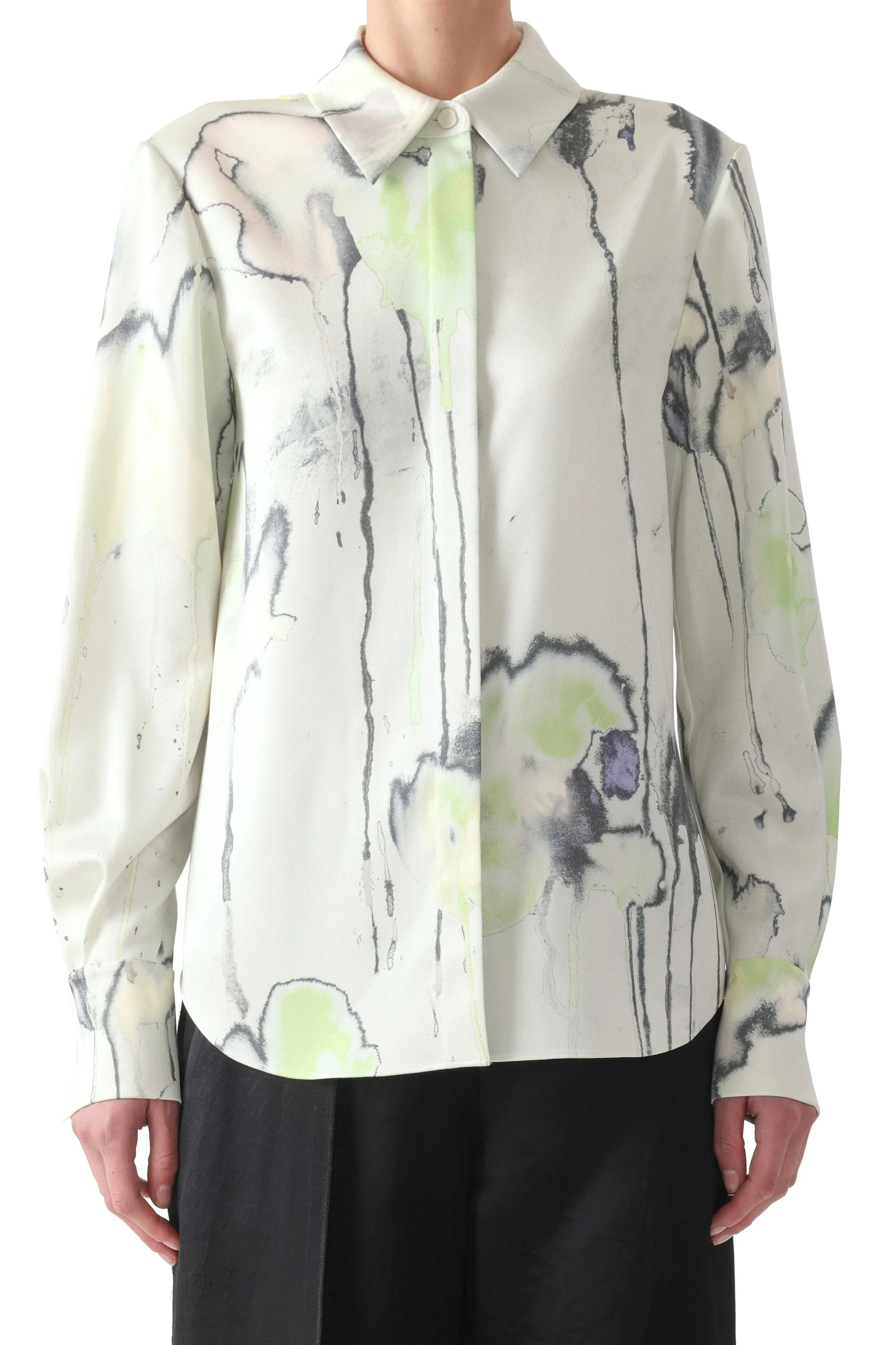 WATERCOLOR FLORAL SILK TWILL BUTTON UP SHIRT sold by Jason Wu