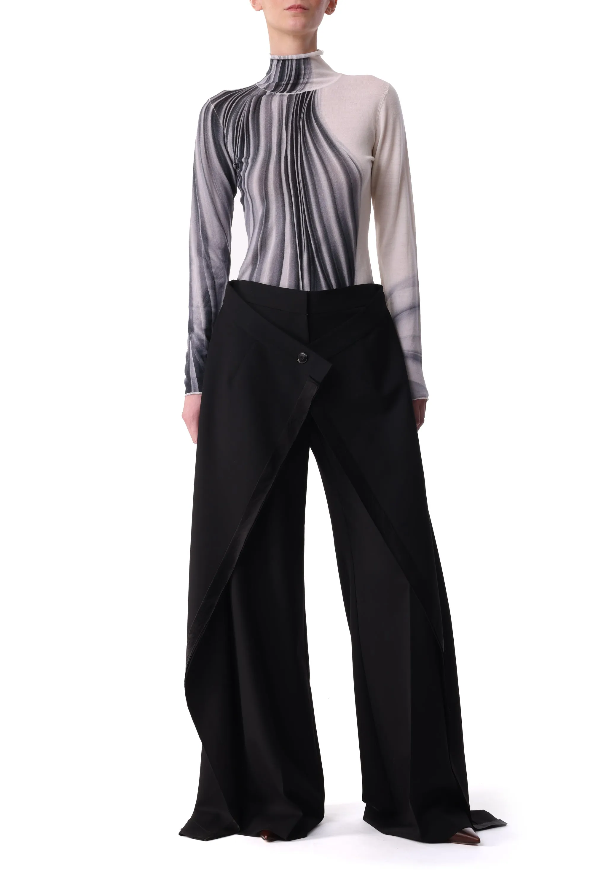 WOOL SUITING WIDE LEG PANT WITH SIDE EXTENSIONS sold by Jason Wu
