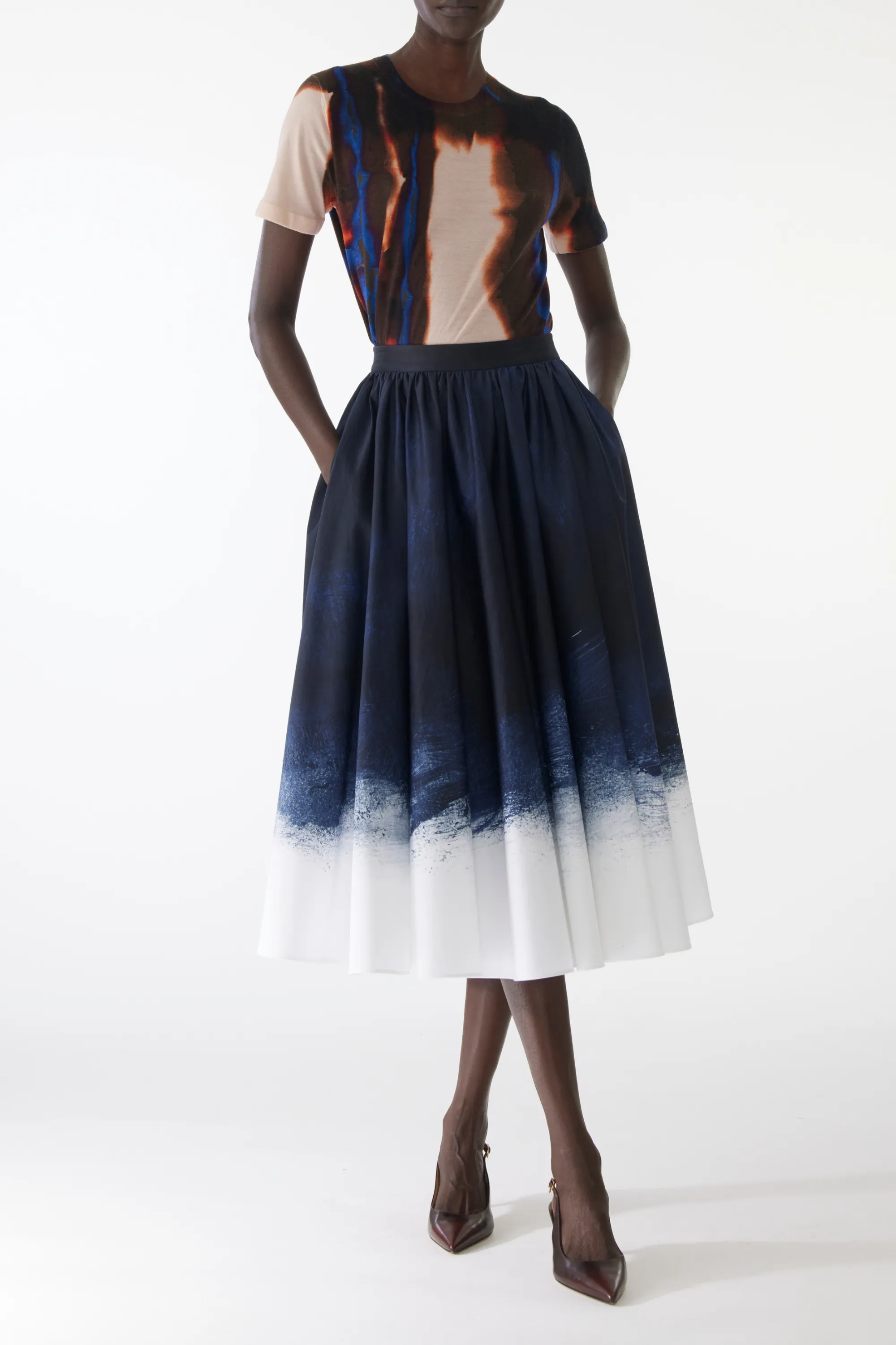 BRUSHED CANVAS PRINTED STRETCH COTTON CIRCLE SKIRT sold by Jason Wu