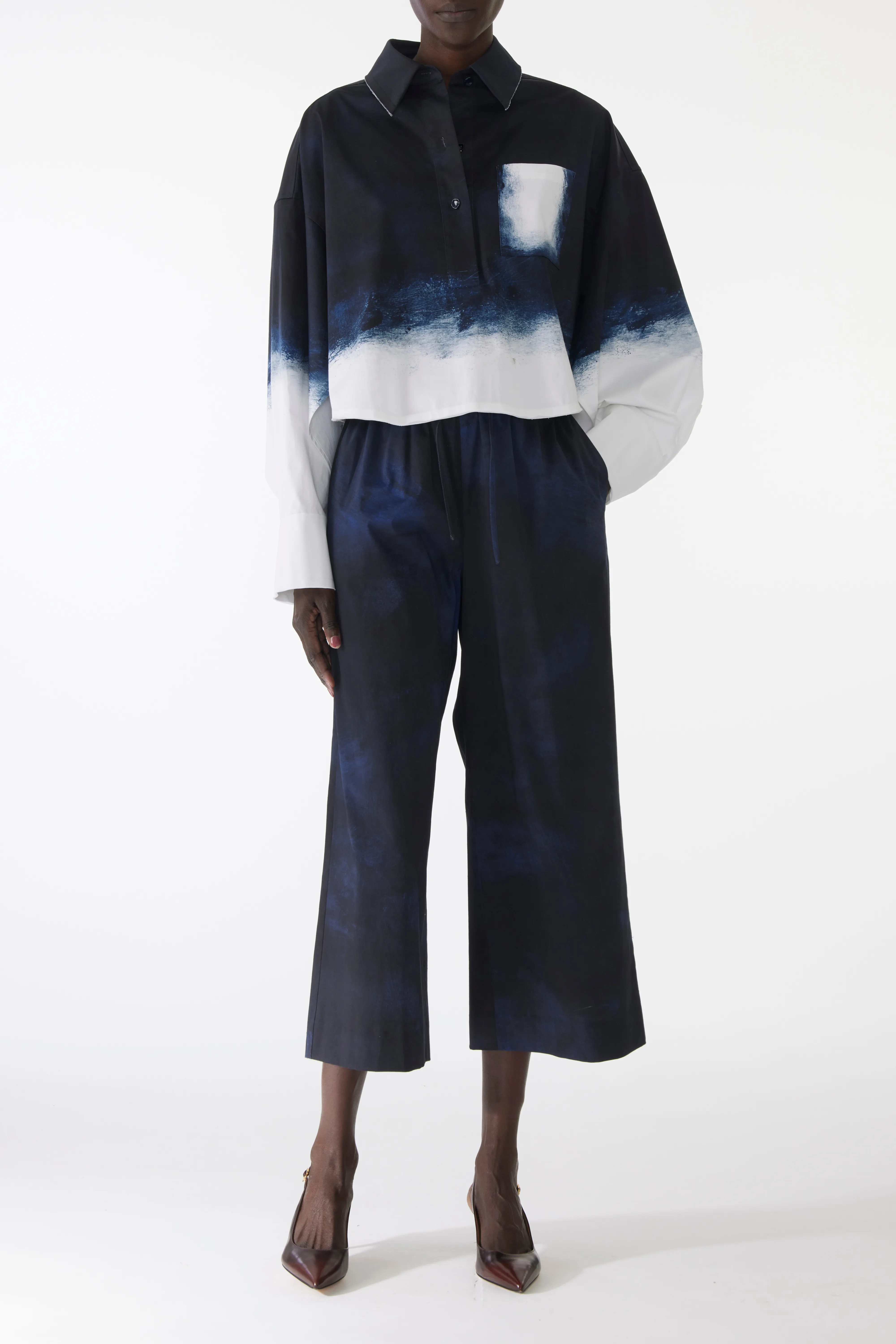 BRUSHED CANVAS PRINTED WIDE LEG PANT WITH ELASTIC WAIST sold by Jason Wu