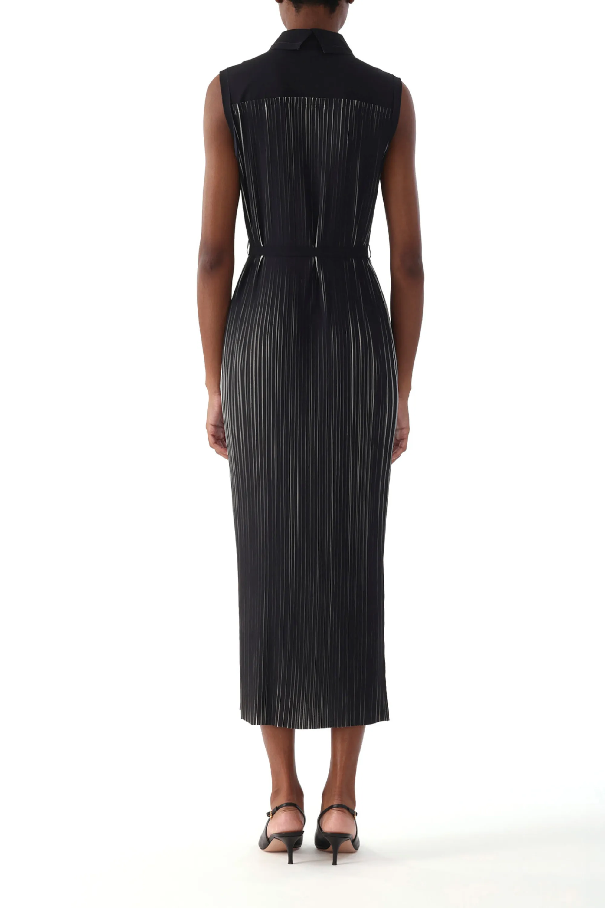 BICOLOR PRINTED PLEATED SLEEVELESS SHIRTDRESS sold by Jason Wu product image thumbnail 3
