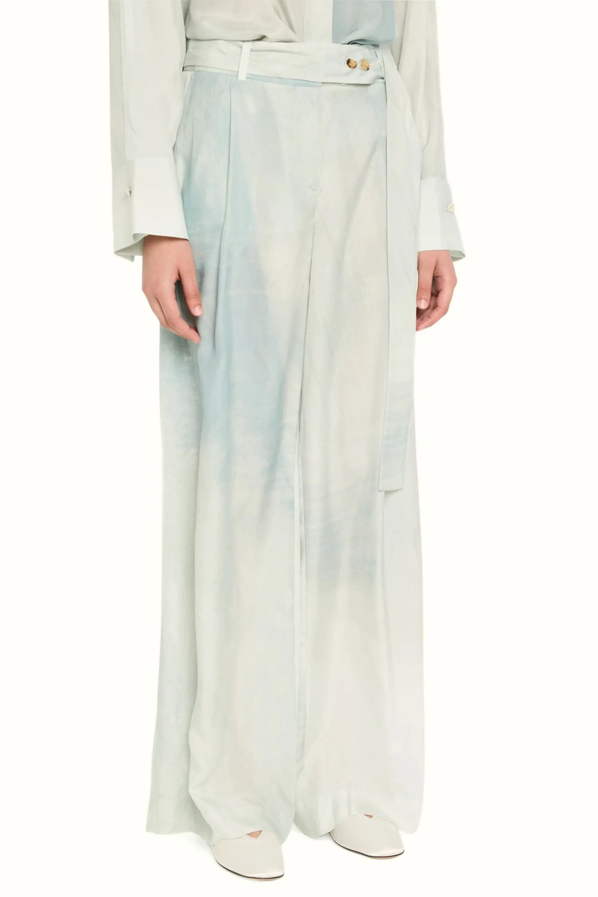 HIGH RISE PLEAT FRONT STRAIGHT LEG HABOTAI PANT WITH EXTENDED BELT sold by Jason Wu product image thumbnail 2