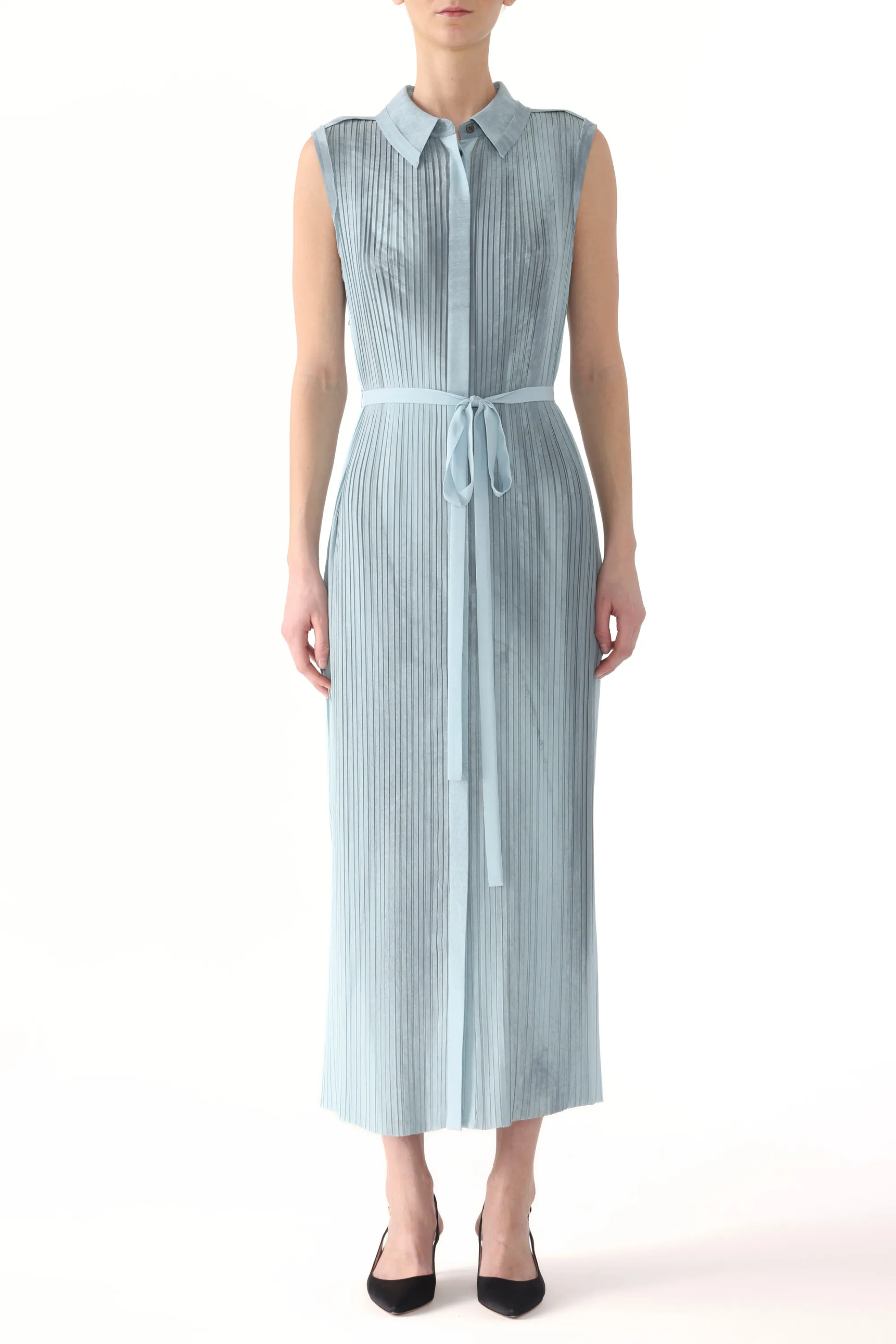 PLEATED GEORGETTE SLEEVELESS SHIRTDRESS sold by Jason Wu