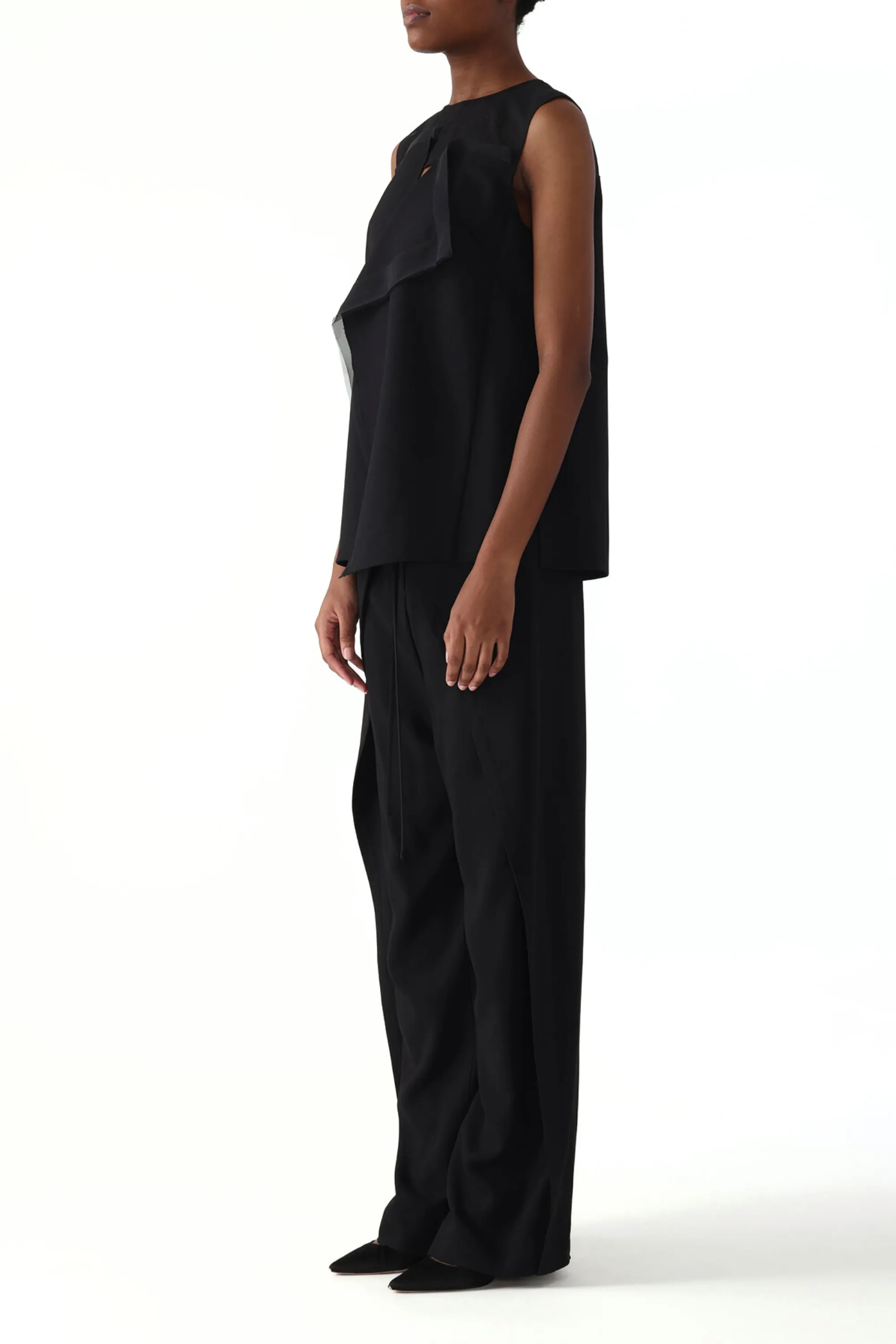 ASYMMETRICAL DRAPE SLUB SUITING TOP WITH COMBO GAUZE YOKE sold by Jason Wu product image thumbnail 3