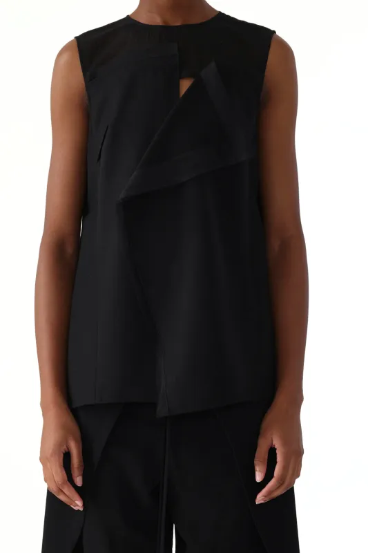ASYMMETRICAL DRAPE SLUB SUITING TOP WITH COMBO GAUZE YOKE made by Jason Wu