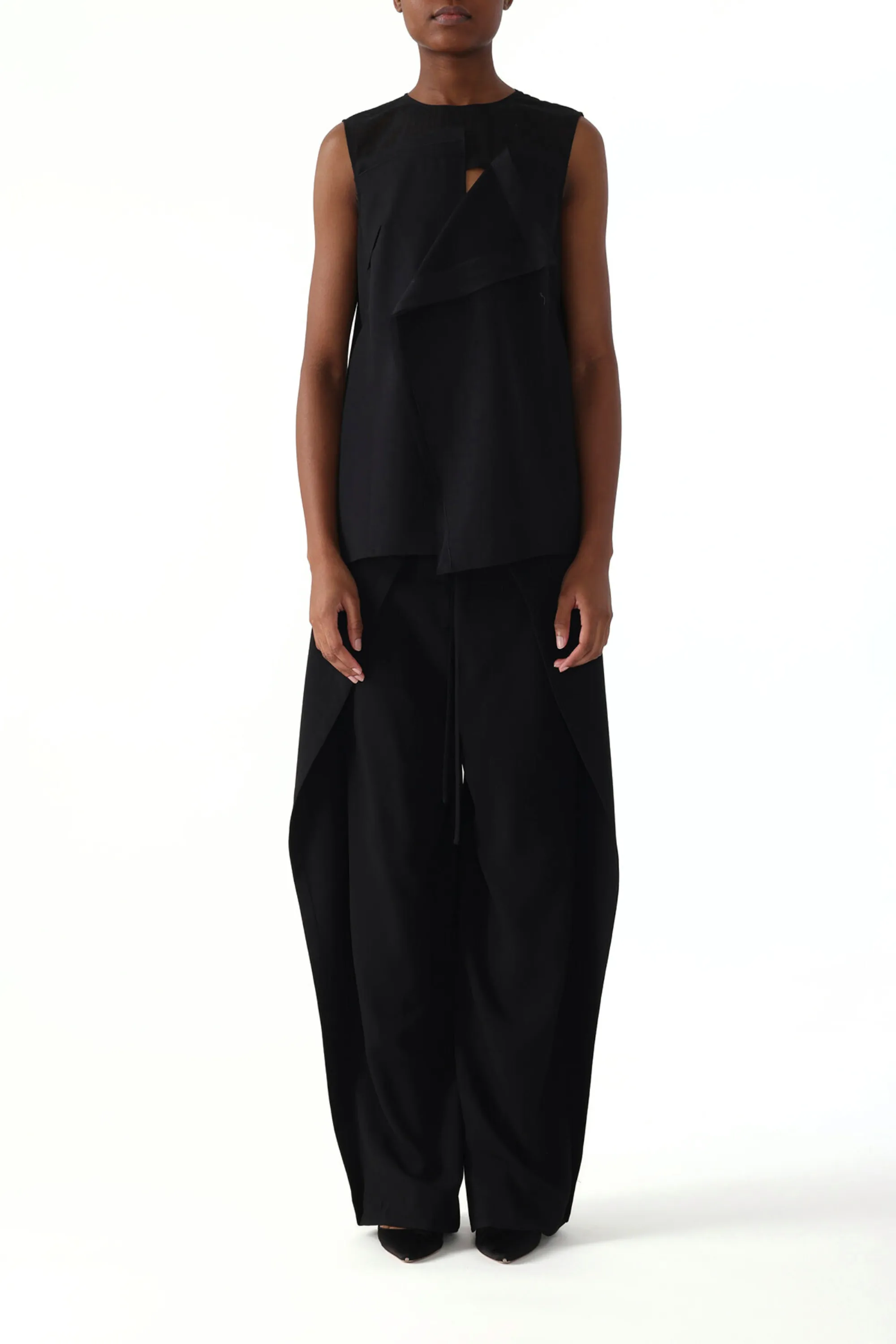 ASYMMETRICAL DRAPE SLUB SUITING TOP WITH COMBO GAUZE YOKE sold by Jason Wu product image thumbnail 2