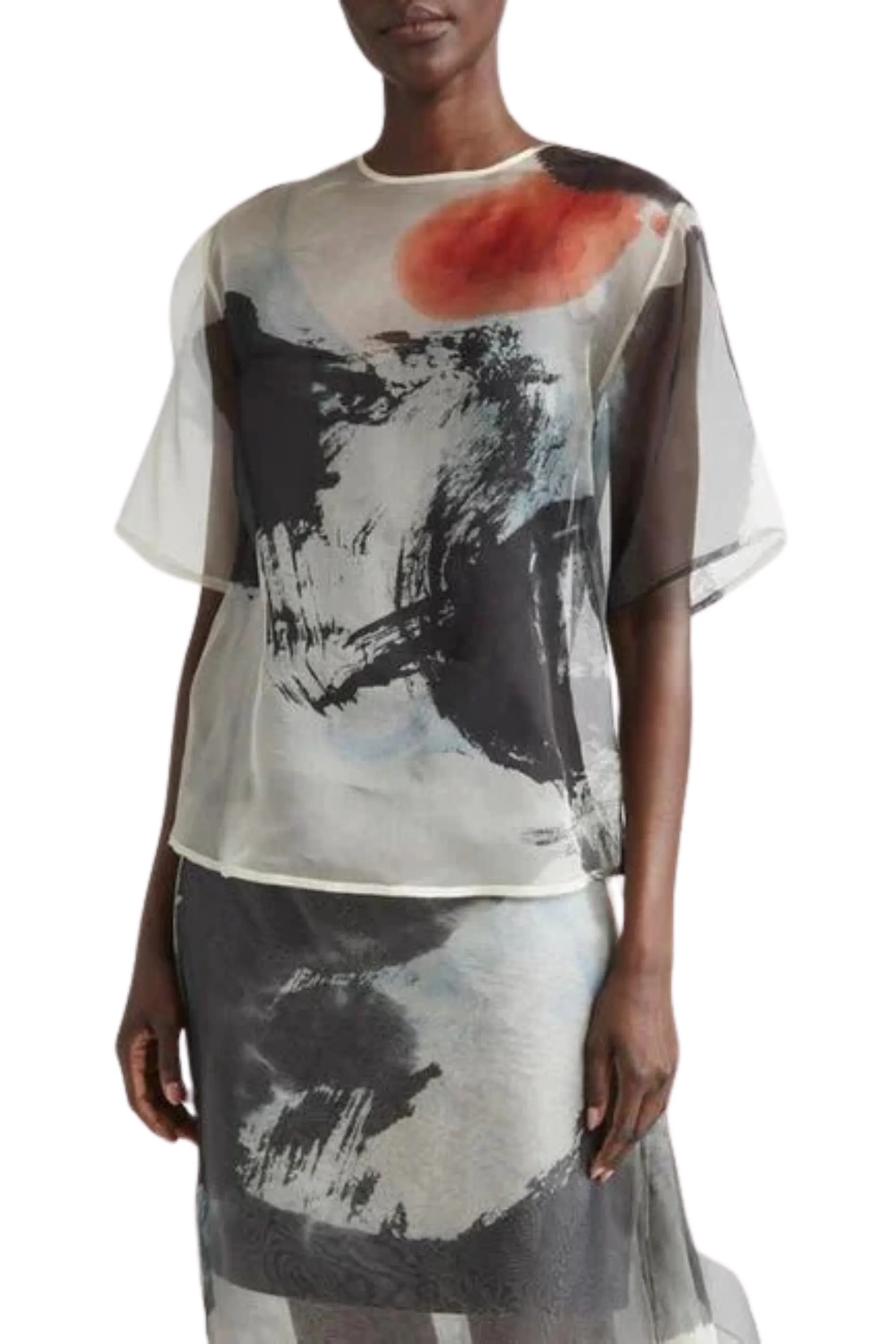 SILK ORGANZA OVERSIZED CREWNECK T-SHIRT WITH ARTWORK BY TONG YANG TZE sold by Jason Wu