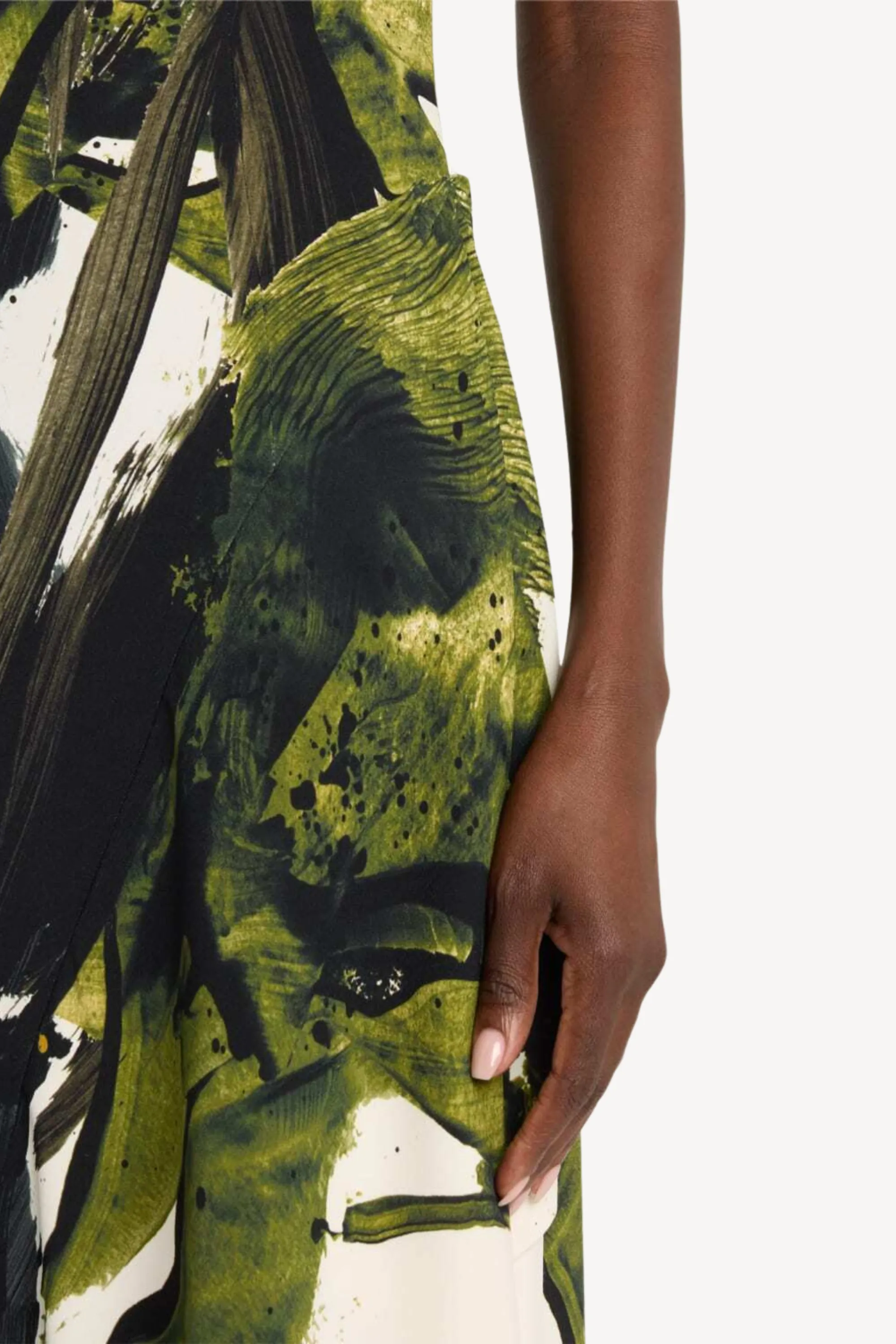 BOATNECK FIT AND FLARE CREPE DRESS WITH BRUSHSTROKE PRINT sold by Jason Wu product image thumbnail 4