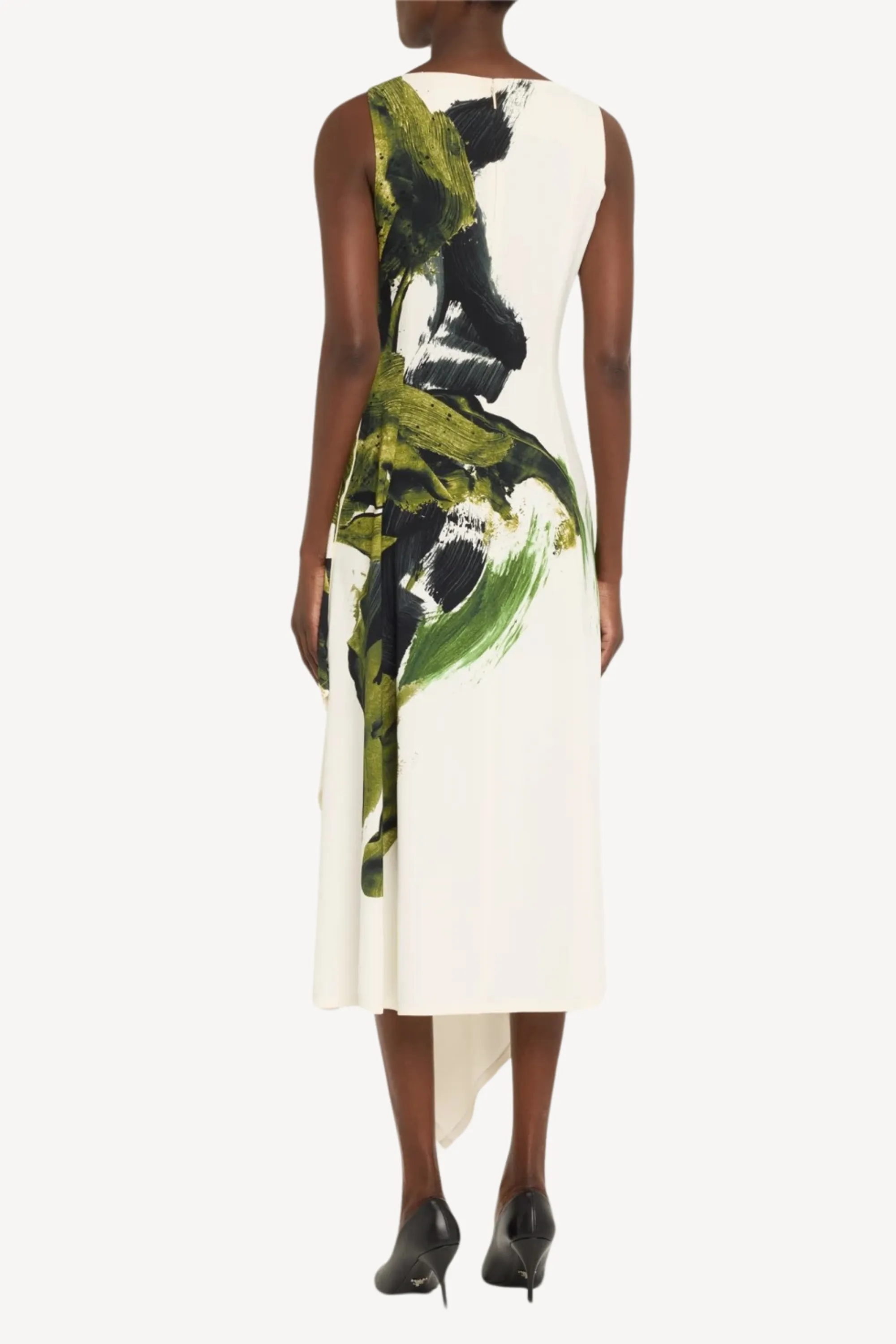 BOATNECK FIT AND FLARE CREPE DRESS WITH BRUSHSTROKE PRINT sold by Jason Wu product image thumbnail 3