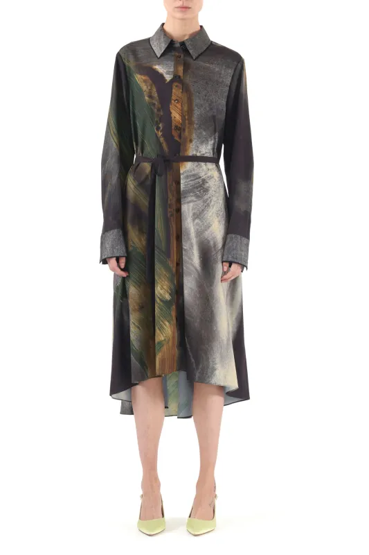BRUSHSTROKE PRINTED OVERSIZED SHIRTDRESS WITH BELT sold by Jason Wu