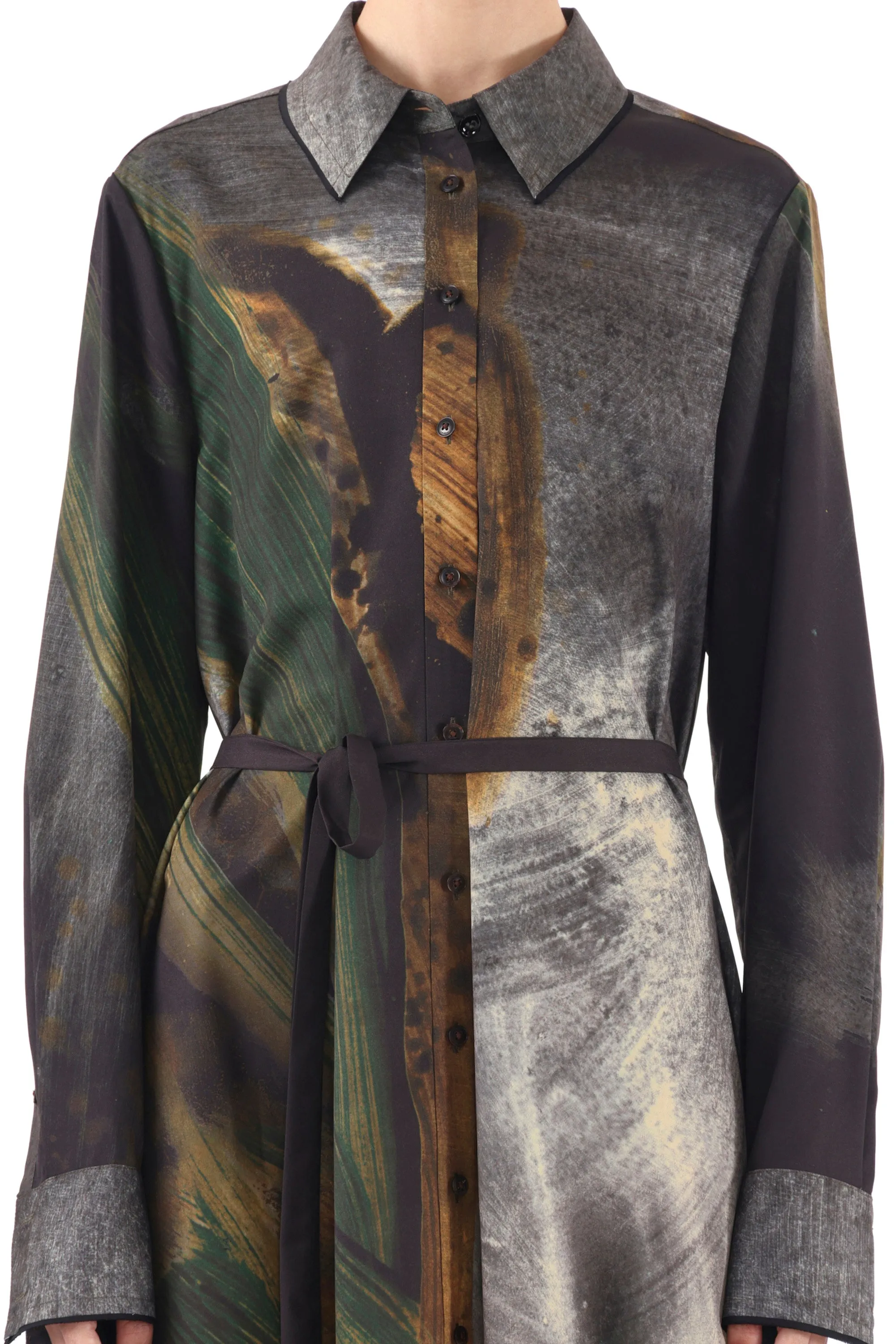 BRUSHSTROKE PRINTED OVERSIZED SHIRTDRESS WITH BELT sold by Jason Wu product image thumbnail 4