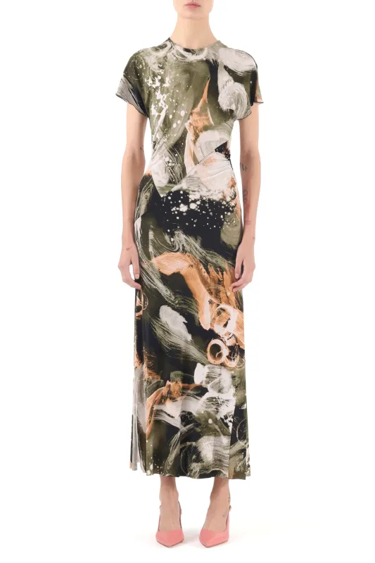 BRUSHSTROKE PRINTED JERSEY CAP SLEEVE MIDI DRESS sold by Jason Wu