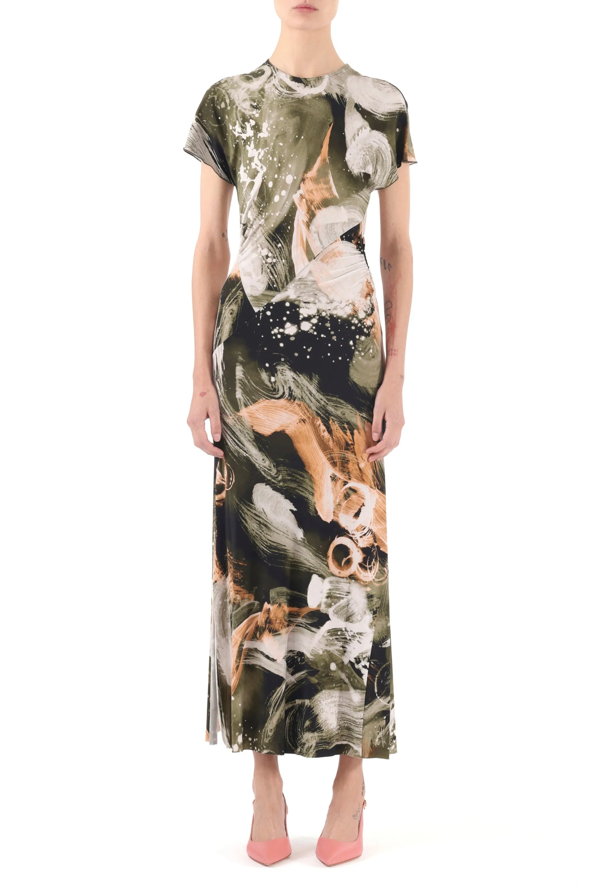BRUSHSTROKE PRINTED JERSEY CAP SLEEVE MIDI DRESS sold by Jason Wu