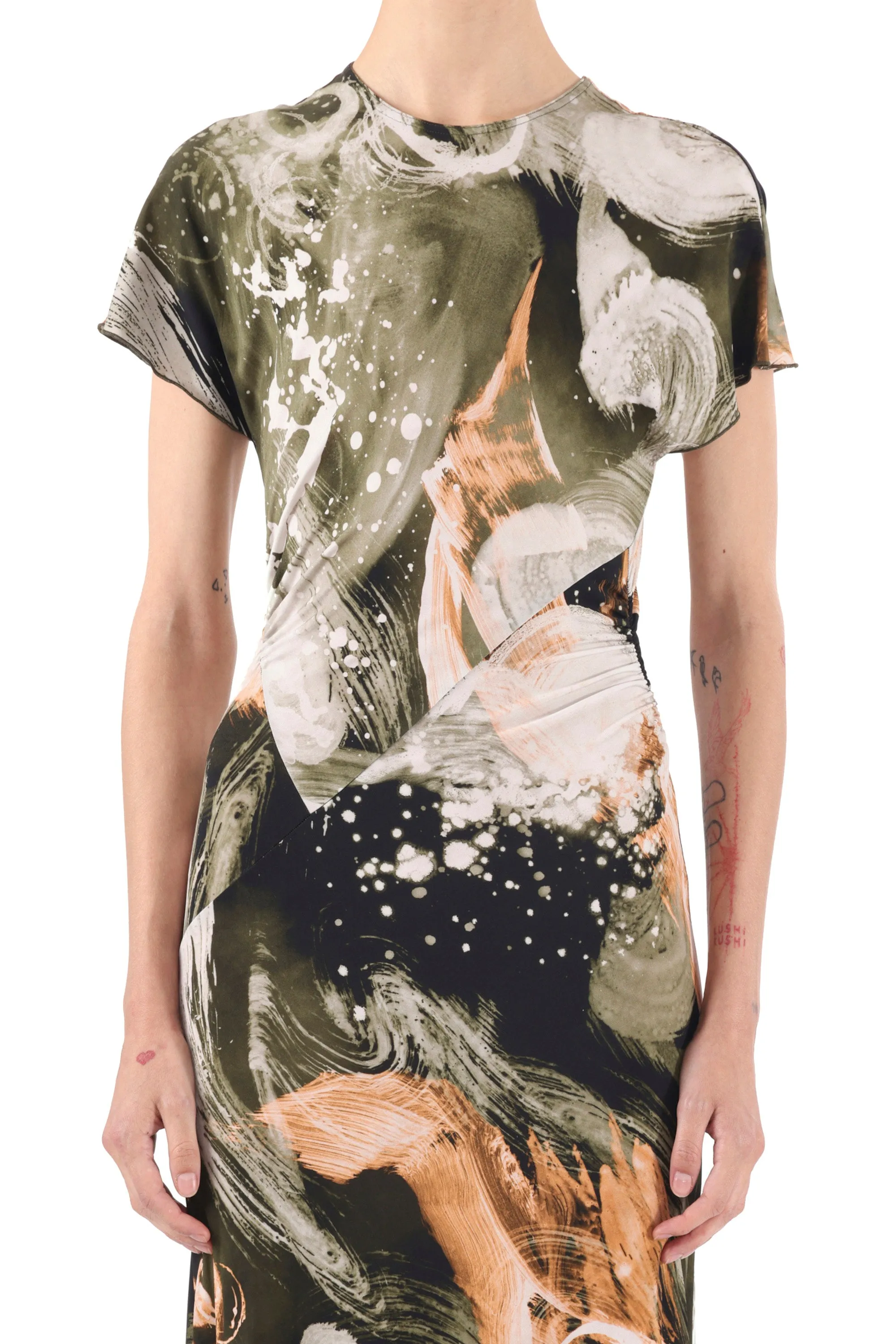 BRUSHSTROKE PRINTED JERSEY CAP SLEEVE MIDI DRESS sold by Jason Wu product image thumbnail 4