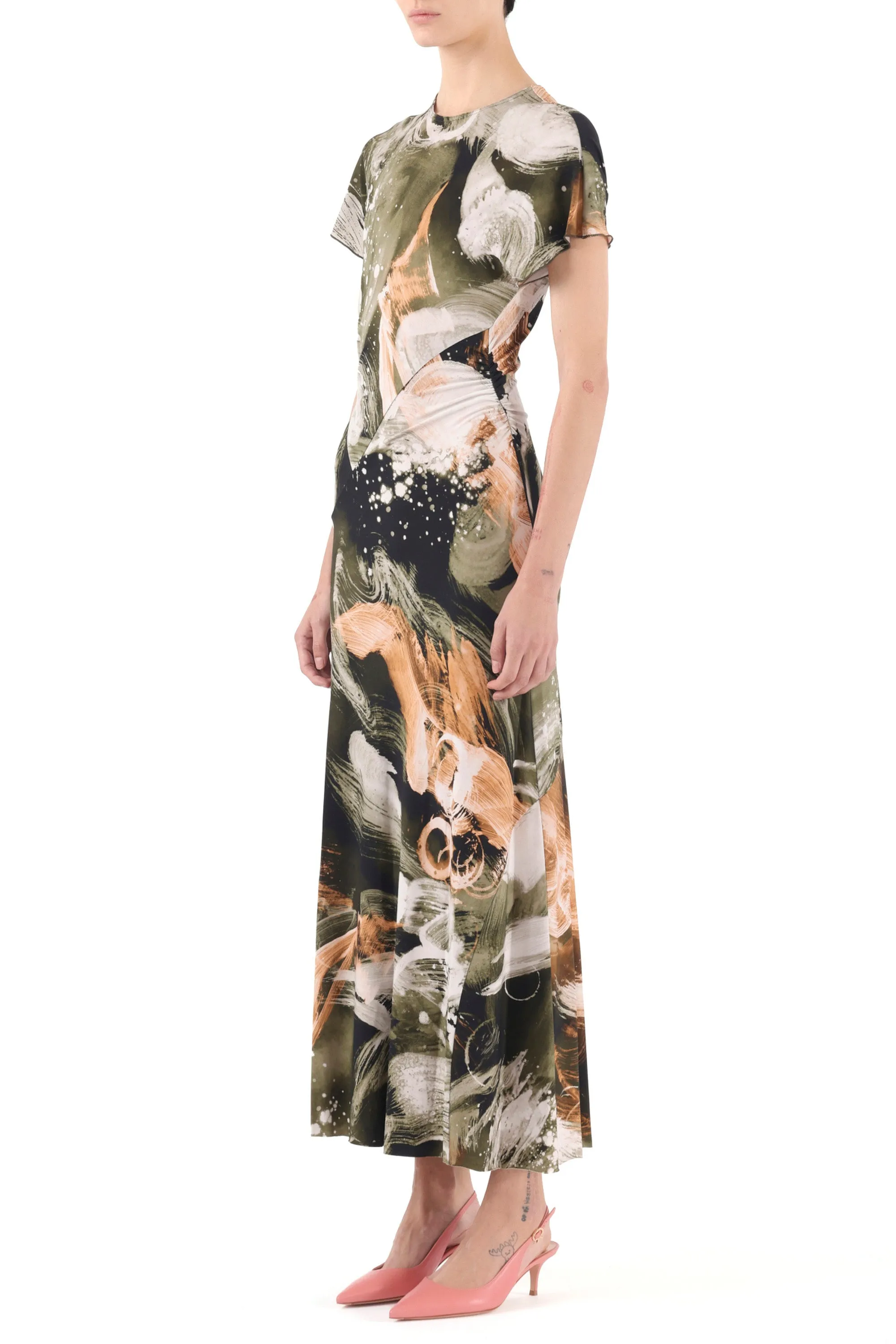 BRUSHSTROKE PRINTED JERSEY CAP SLEEVE MIDI DRESS sold by Jason Wu product image thumbnail 2
