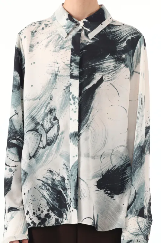 BRUSHSTROKE PRINTED GEORGETTE BUTTON DOWN SHIRT sold by Jason Wu
