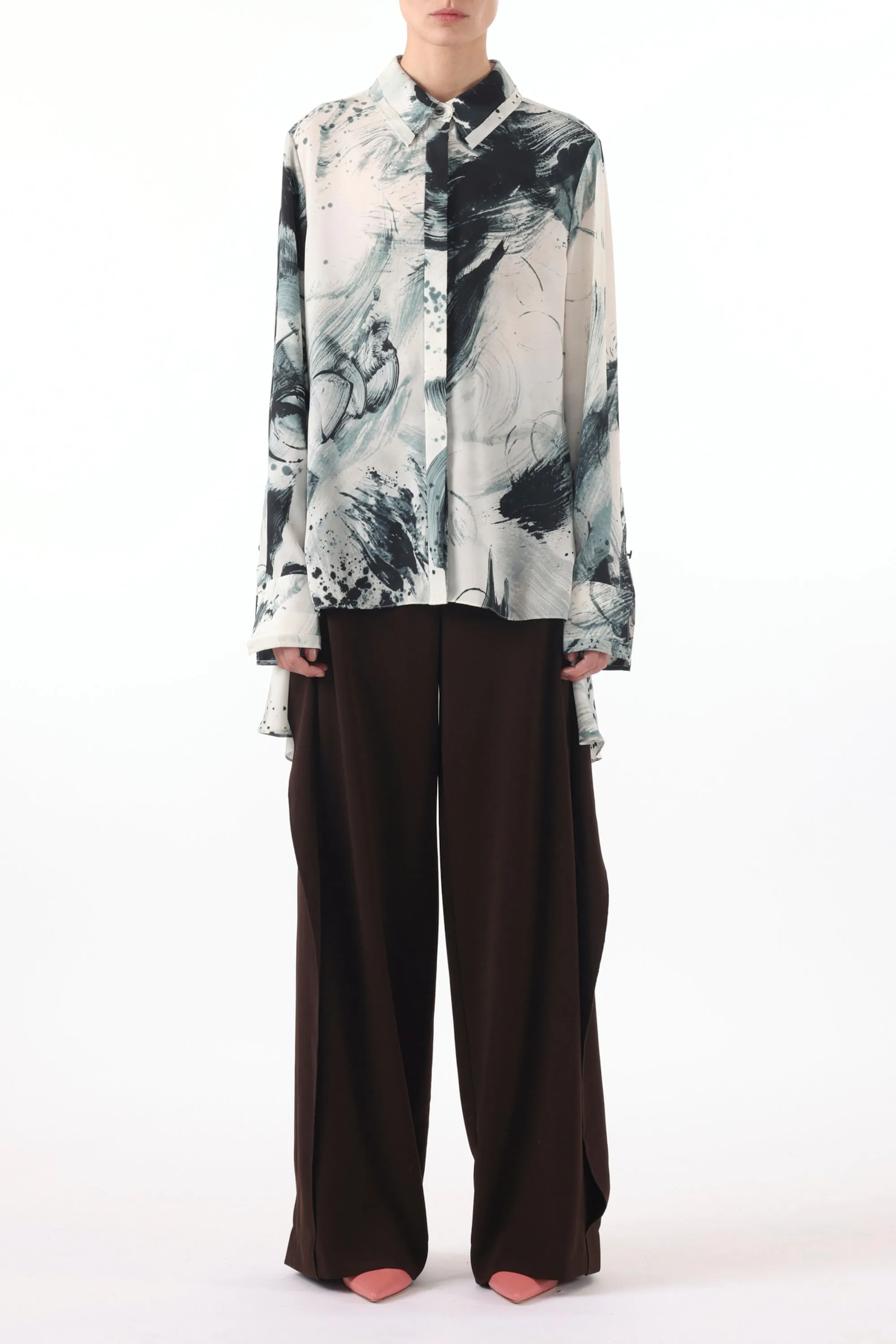 BRUSHSTROKE PRINTED GEORGETTE BUTTON DOWN SHIRT sold by Jason Wu product image thumbnail 2