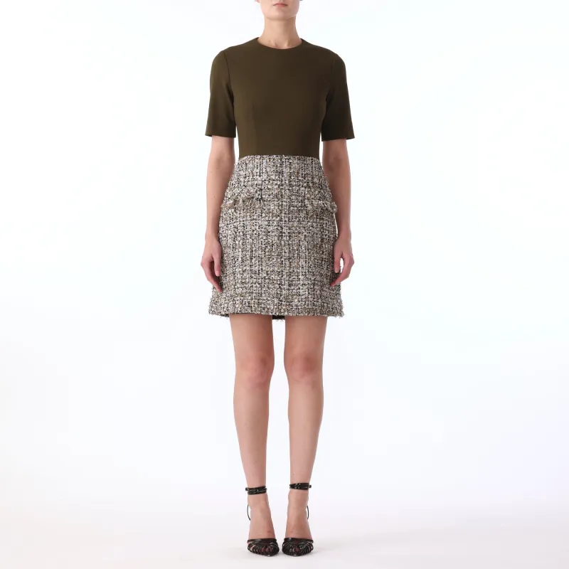 TEXTURE TWEED JERSEY COMBO SHORT SLEEVE DAY DRESS sold by Jason Wu