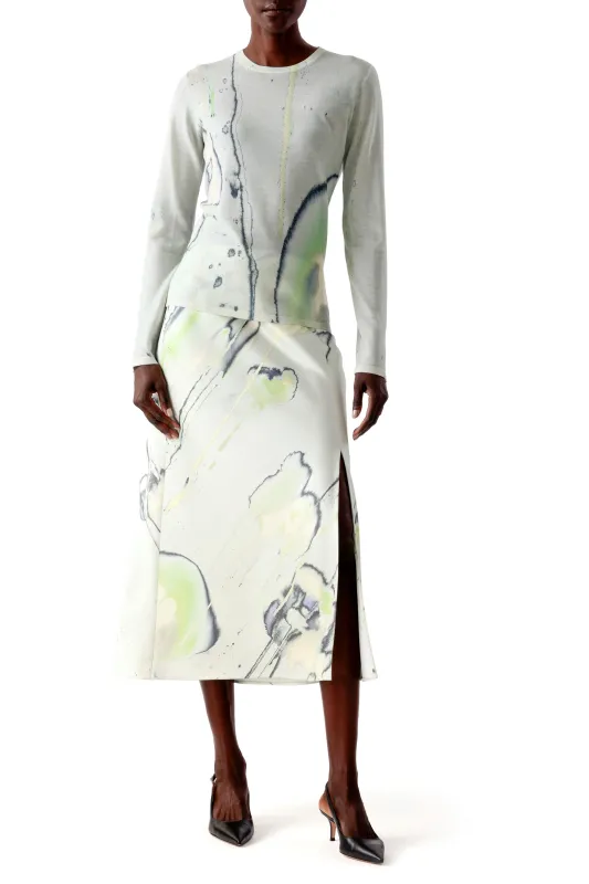 CREPE SATIN WATERCOLOR FLORAL BIAS SLIP PENCIL SKIRT made by Jason Wu
