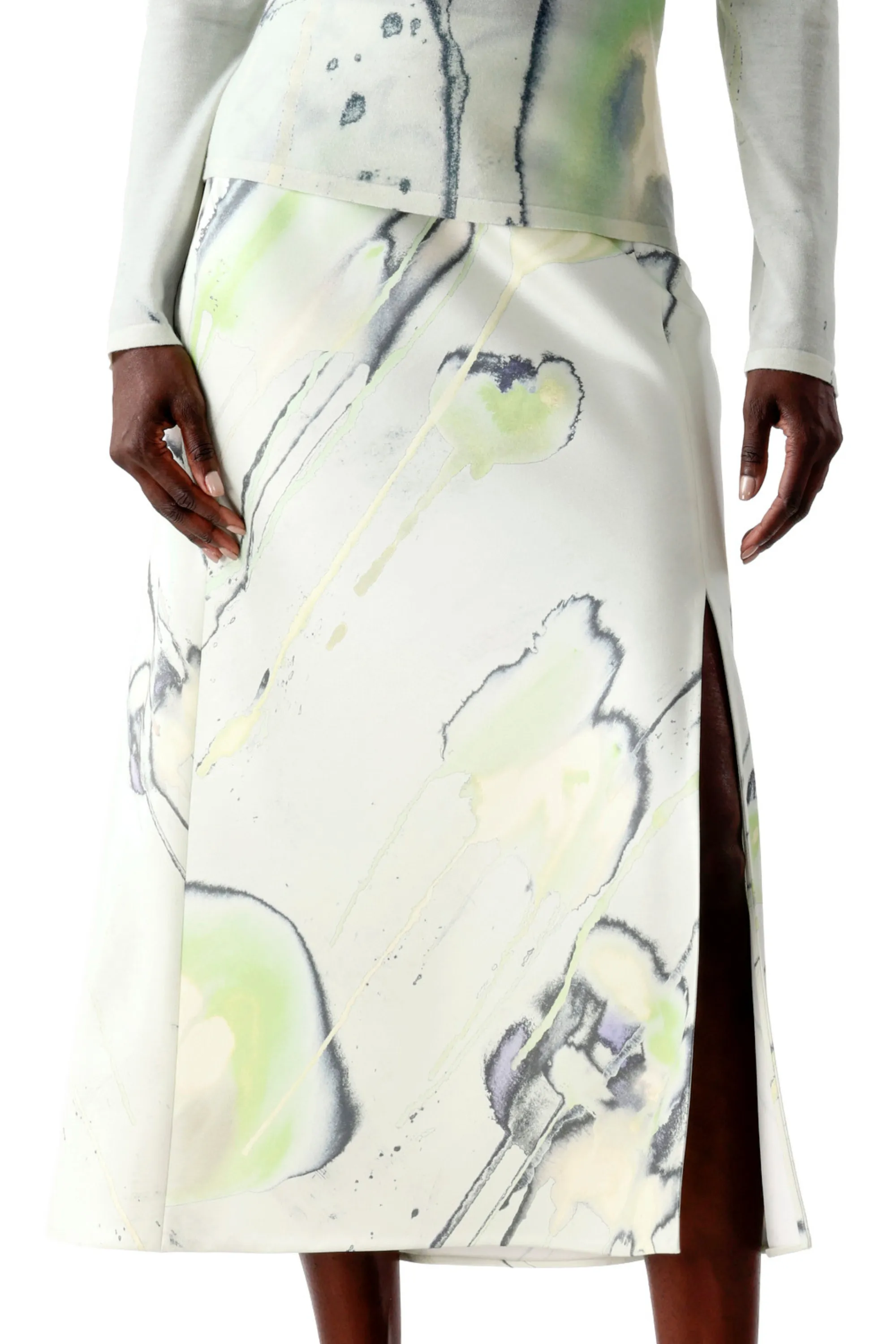 CREPE SATIN WATERCOLOR FLORAL BIAS SLIP PENCIL SKIRT sold by Jason Wu product image thumbnail 4