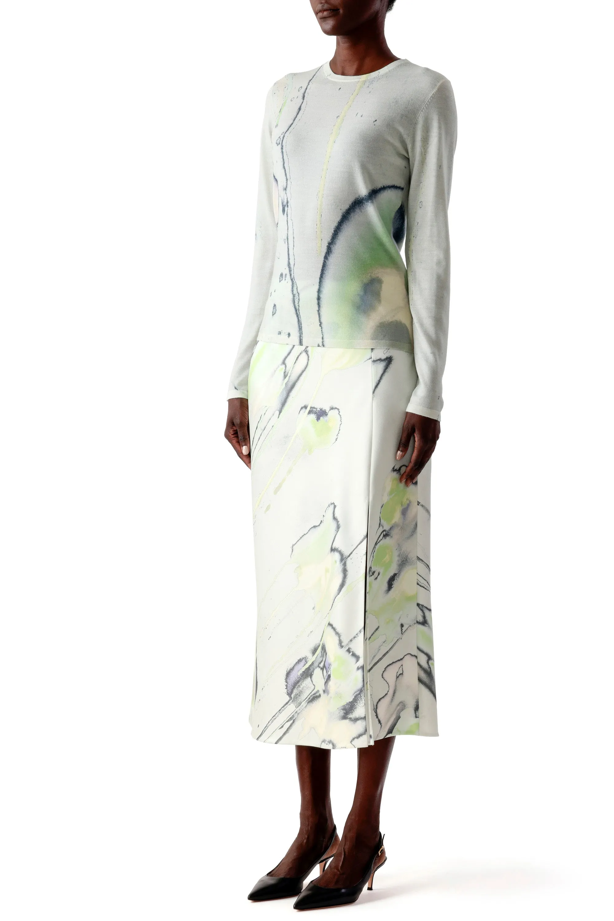 CREPE SATIN WATERCOLOR FLORAL BIAS SLIP PENCIL SKIRT sold by Jason Wu product image thumbnail 2