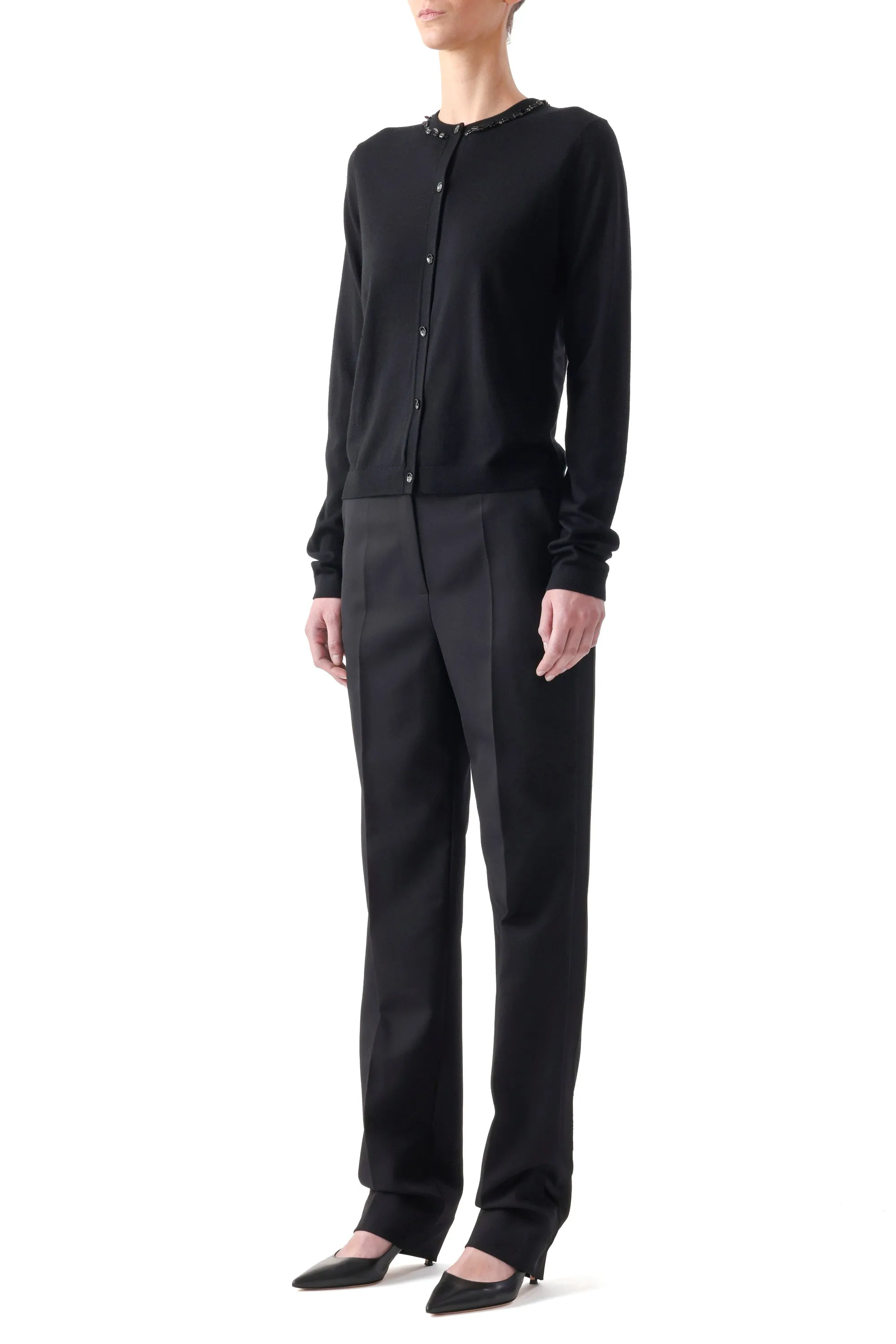 EMBROIDERED MERINO KNIT CARDIGAN WITH WASHED SATIN sold by Jason Wu product image thumbnail 3