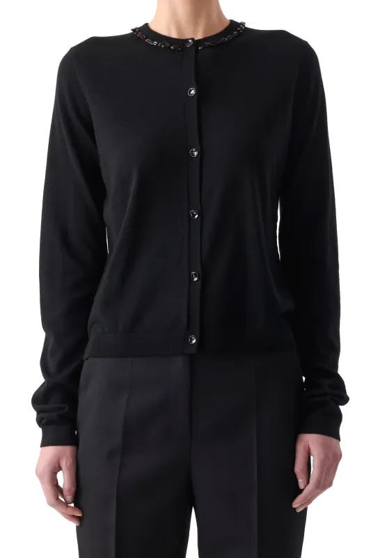 EMBROIDERED MERINO KNIT CARDIGAN WITH WASHED SATIN made by Jason Wu