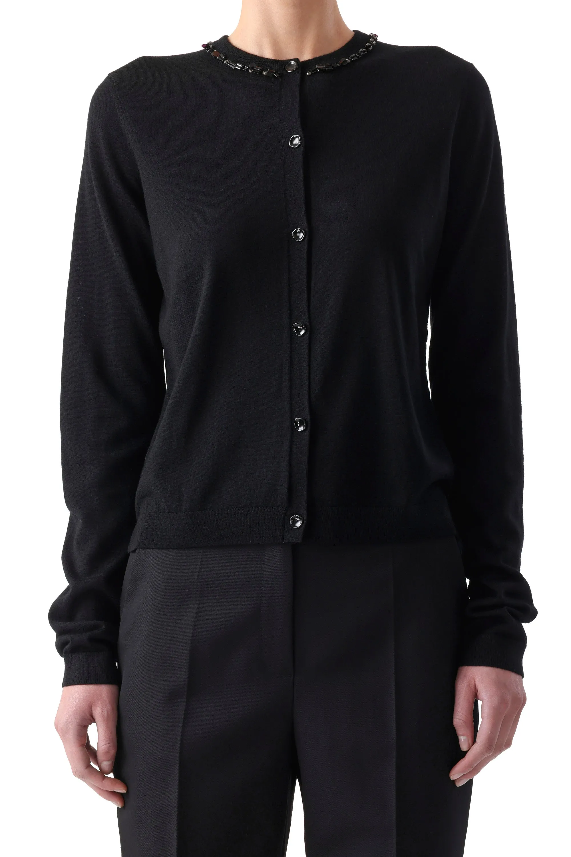 EMBROIDERED MERINO KNIT CARDIGAN WITH WASHED SATIN sold by Jason Wu