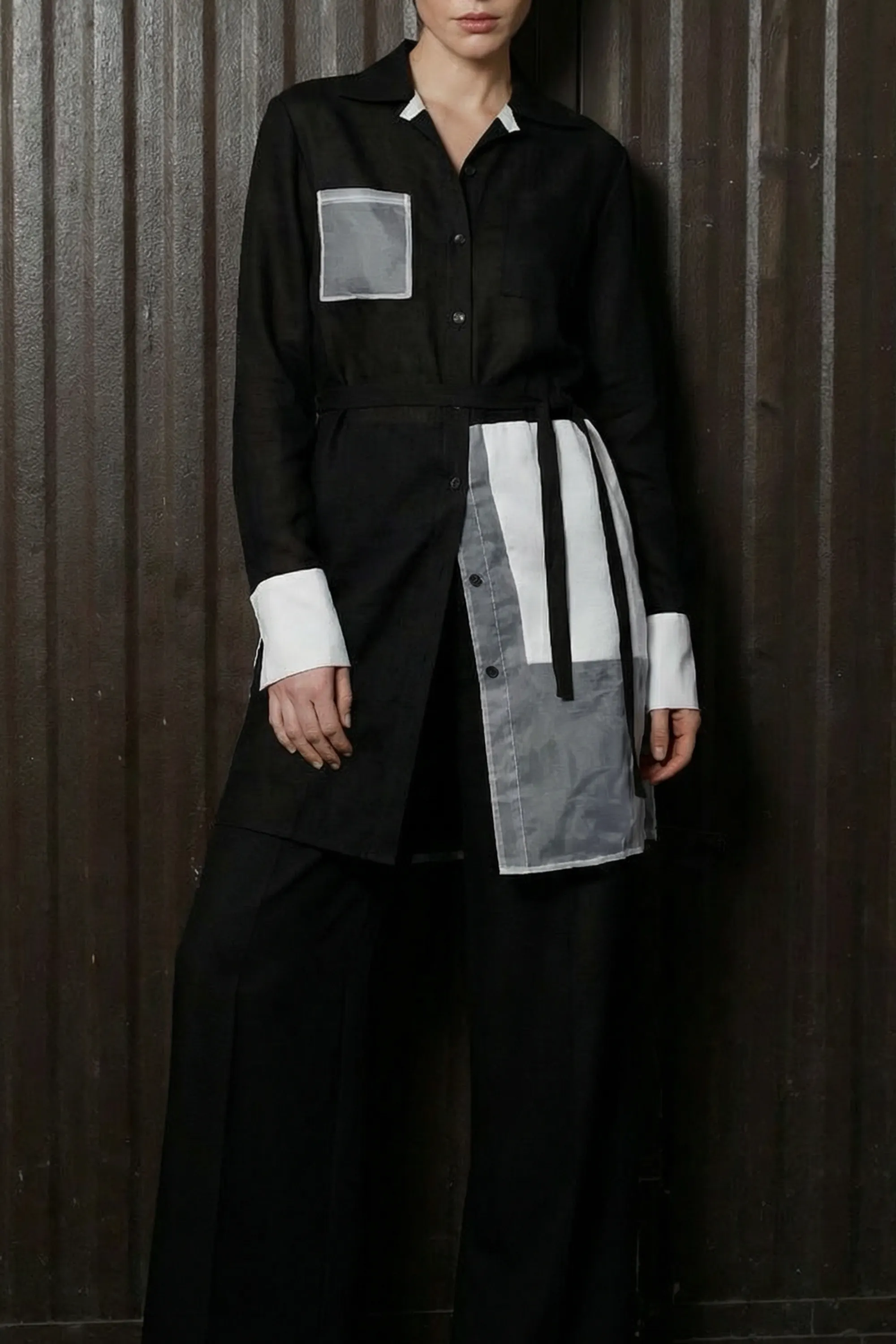 WASHED TWILL COLLAGE SHIRT DRESS sold by Jason Wu