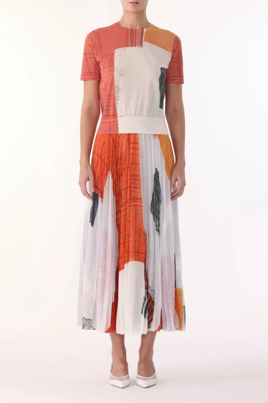 CHIFFON PLEATED SKIRT WITH CAT PAWS ARTWORK BY ROBERT RAUSCHENBERG made by Jason Wu