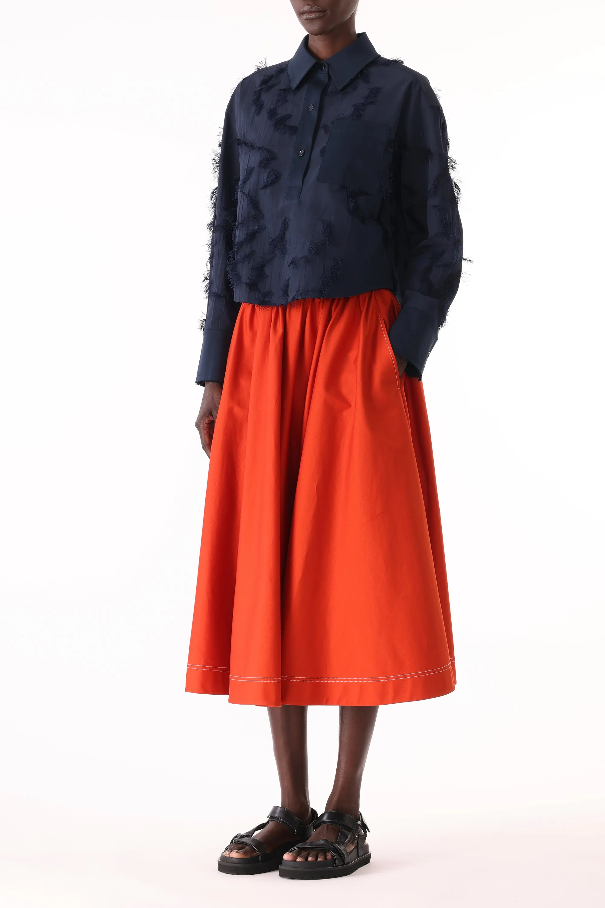 LONG SLEEVE CROPPED COTTON FIL COUPE SHIRT sold by Jason Wu product image thumbnail 3