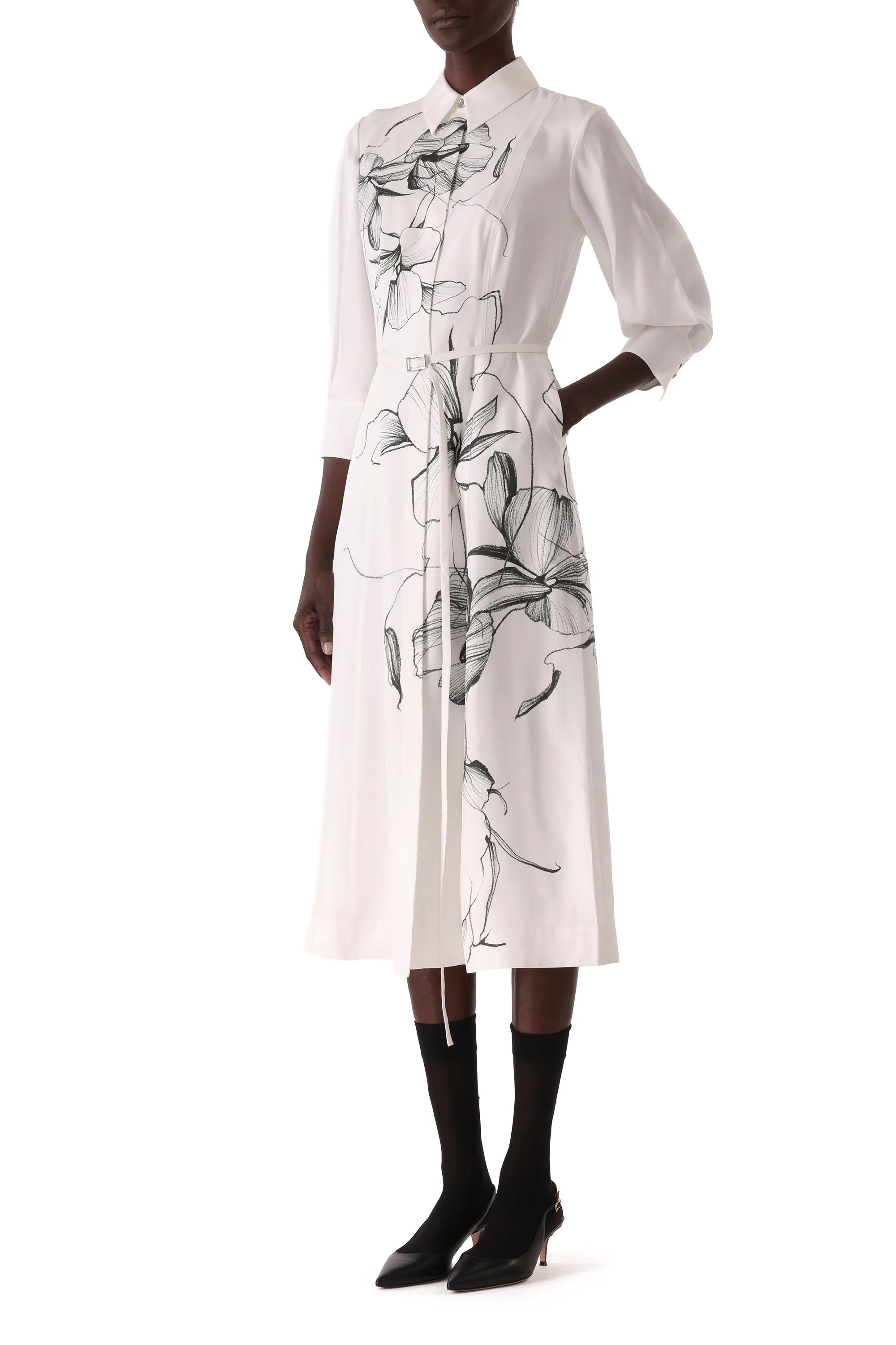 SHADOW FLORAL SILK TWILL SHIRT DRESS sold by Jason Wu product image thumbnail 3