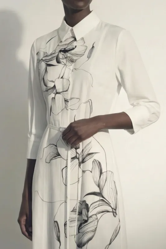 SHADOW FLORAL SILK TWILL SHIRT DRESS made by Jason Wu