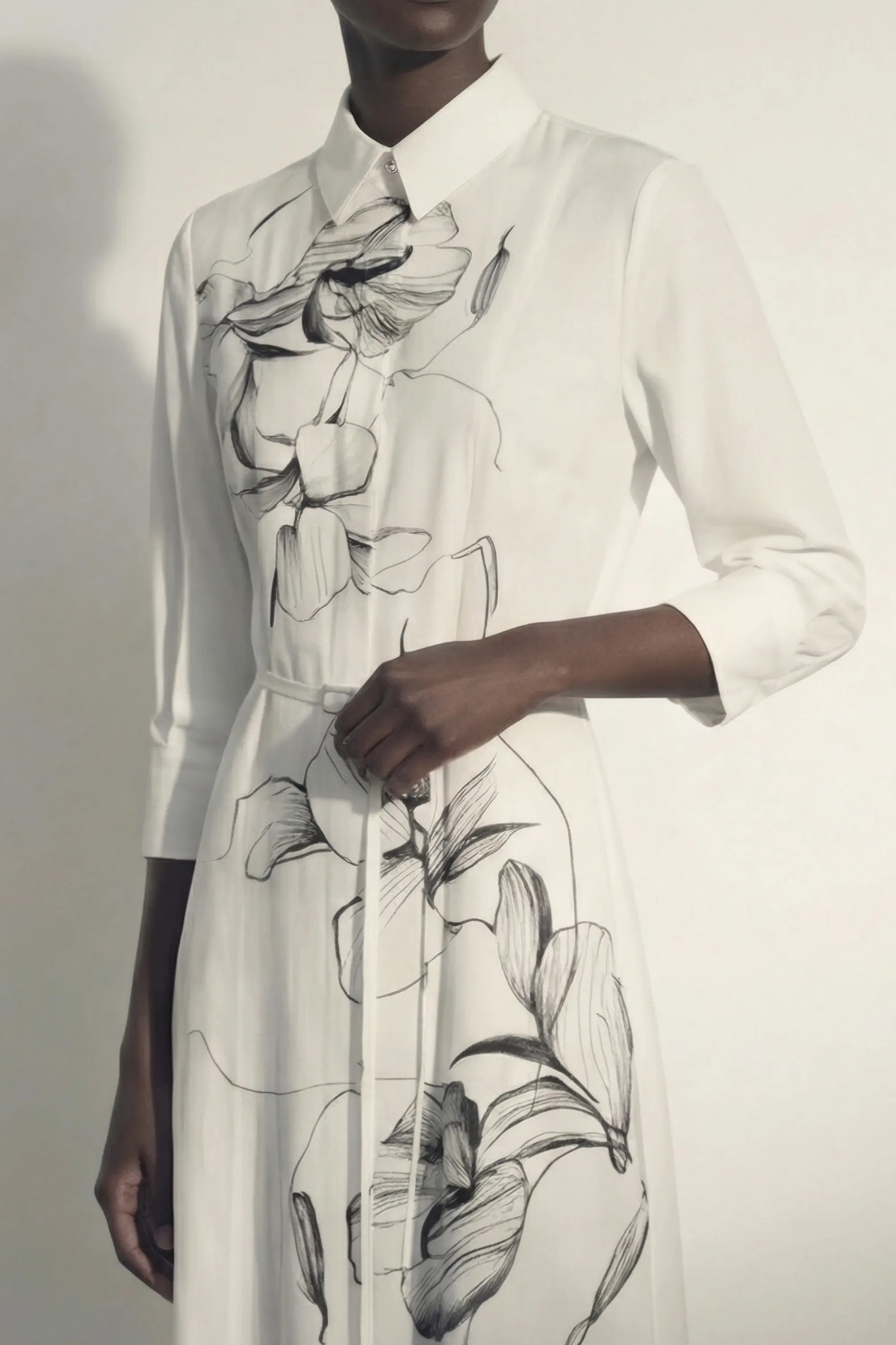 SHADOW FLORAL SILK TWILL SHIRT DRESS sold by Jason Wu