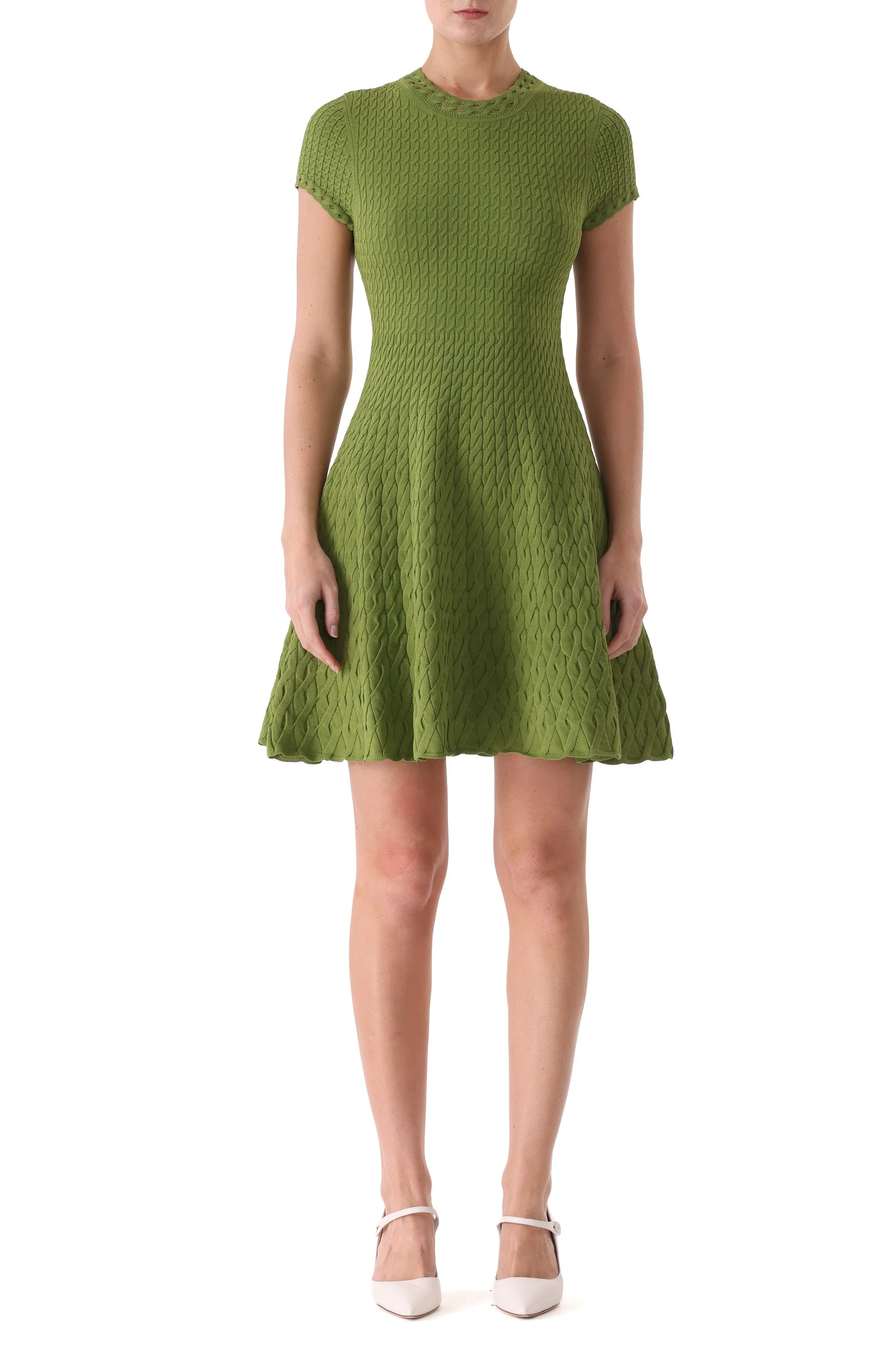 SHORT SLEEVE CABLE KNIT FIT AND FLARE DRESS sold by Jason Wu product image thumbnail 2