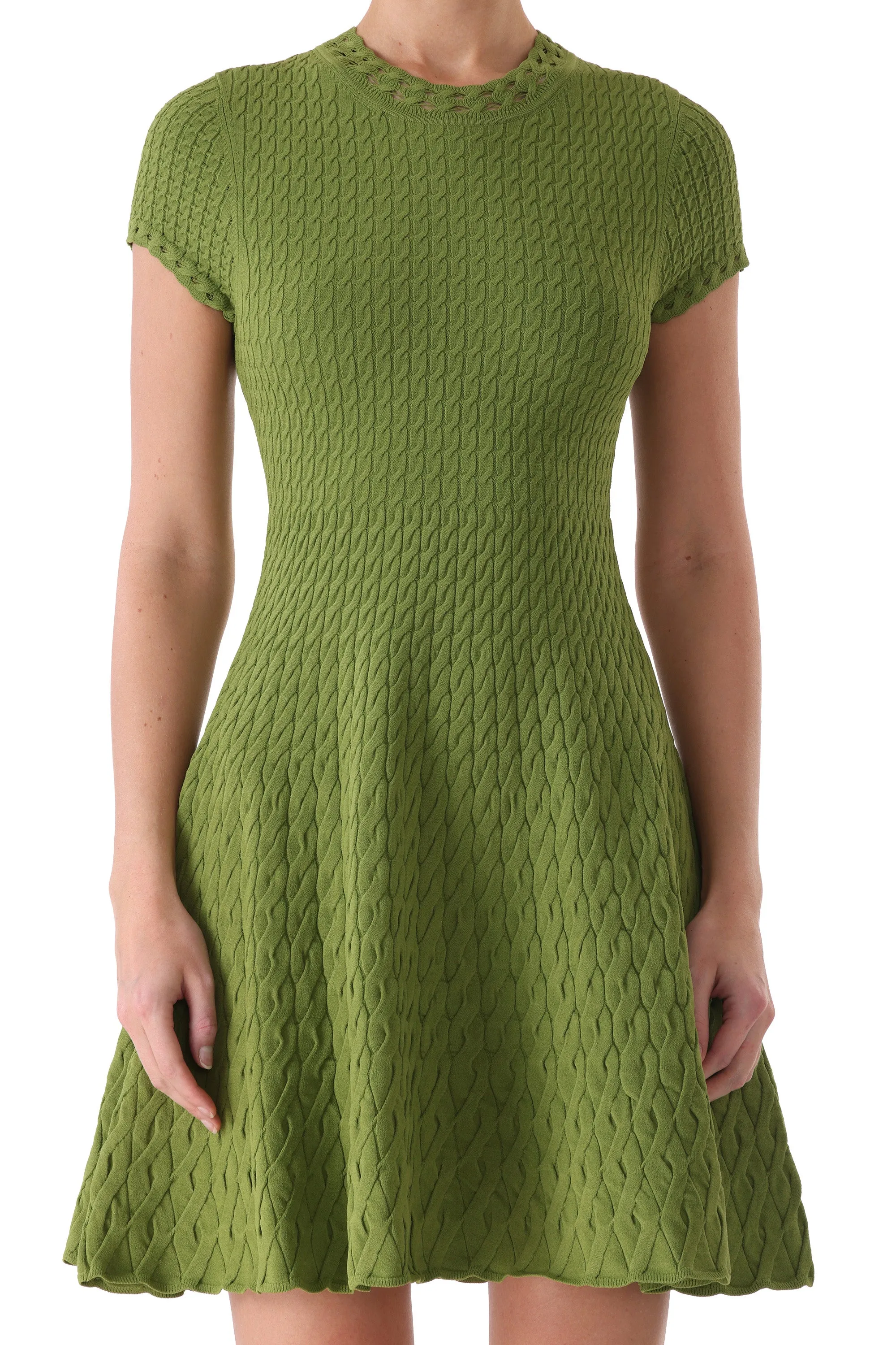 SHORT SLEEVE CABLE KNIT FIT AND FLARE DRESS sold by Jason Wu product image thumbnail 3
