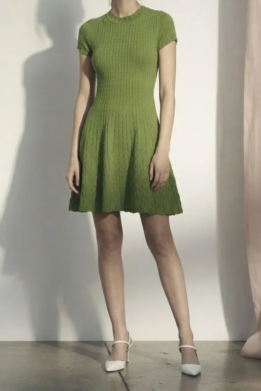 SHORT SLEEVE CABLE KNIT FIT AND FLARE DRESS made by Jason Wu
