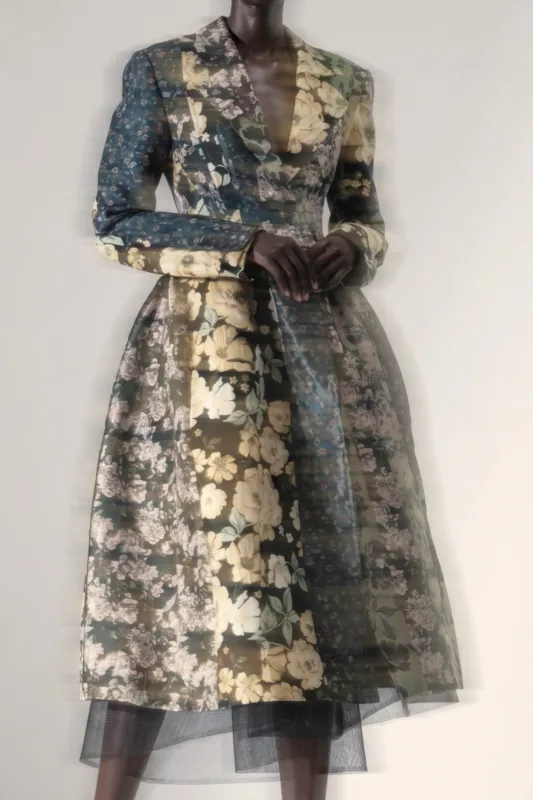MIXED FLORAL JACQUARD PANELED COAT made by Jason Wu