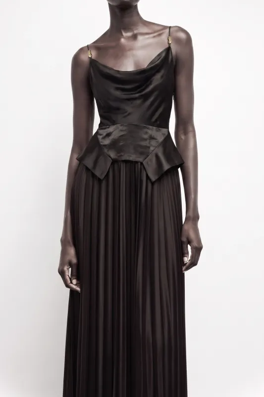 COWL NECK GOWN WITH KNIFE PLEATED SKIRT IN WASHED TWILL made by Jason Wu