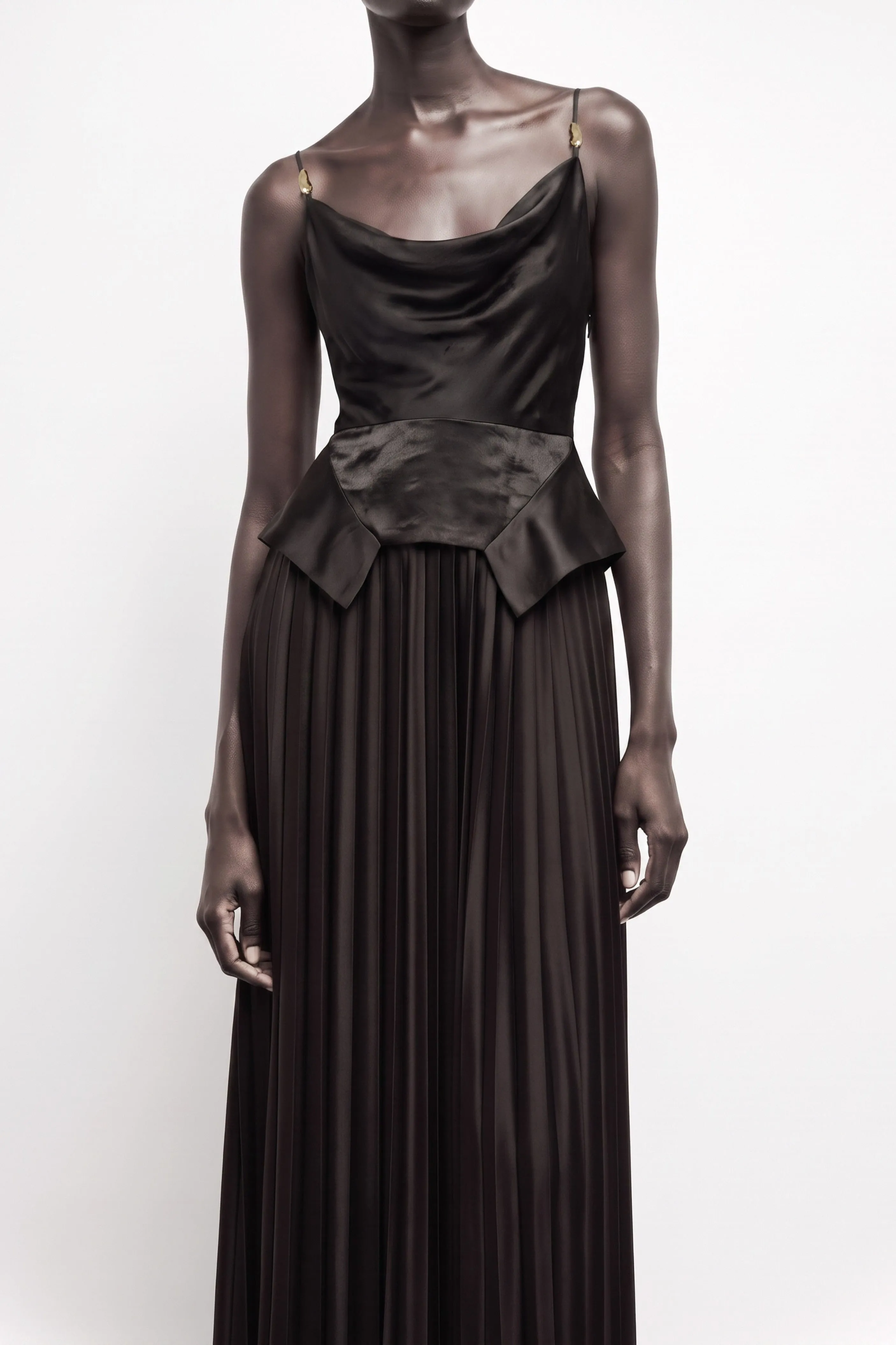 COWL NECK GOWN WITH KNIFE PLEATED SKIRT IN WASHED TWILL sold by Jason Wu