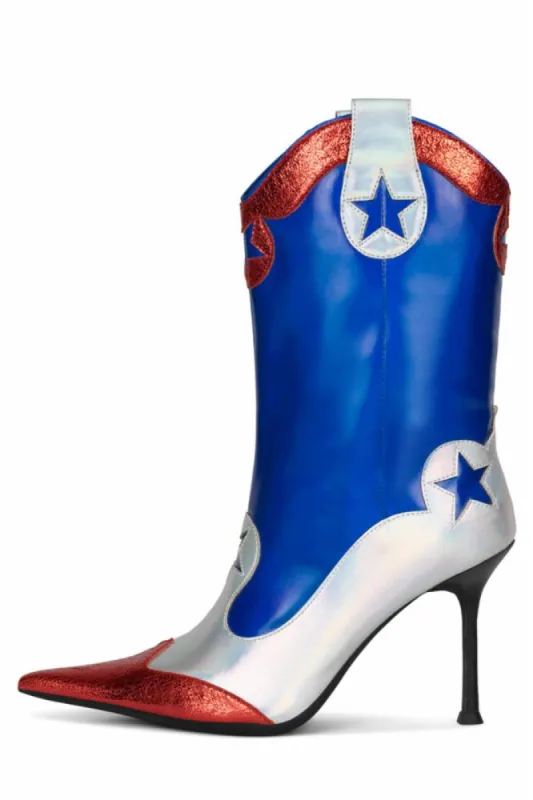 Jeffrey Campbell Women ACE_HIGH RED BLUE COMBO PU sold by Jeffrey Campbell