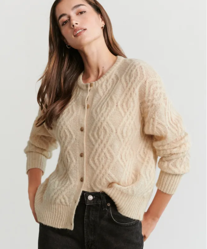 Cable Crewneck Cardigan sold by Jenni Kayne