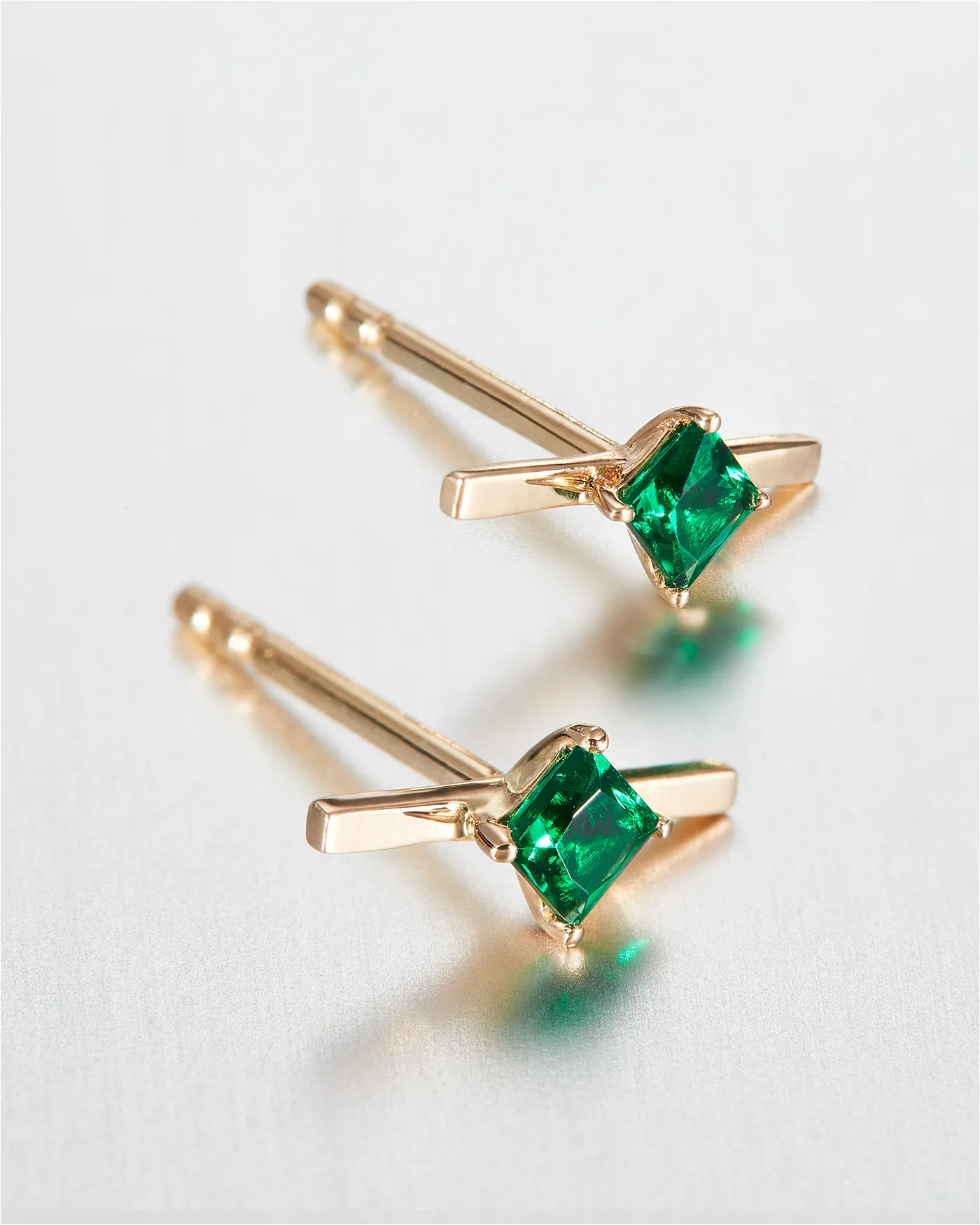 14K Princess Cut Emerald Bar Stud Earrings sold by JENNY BIRD