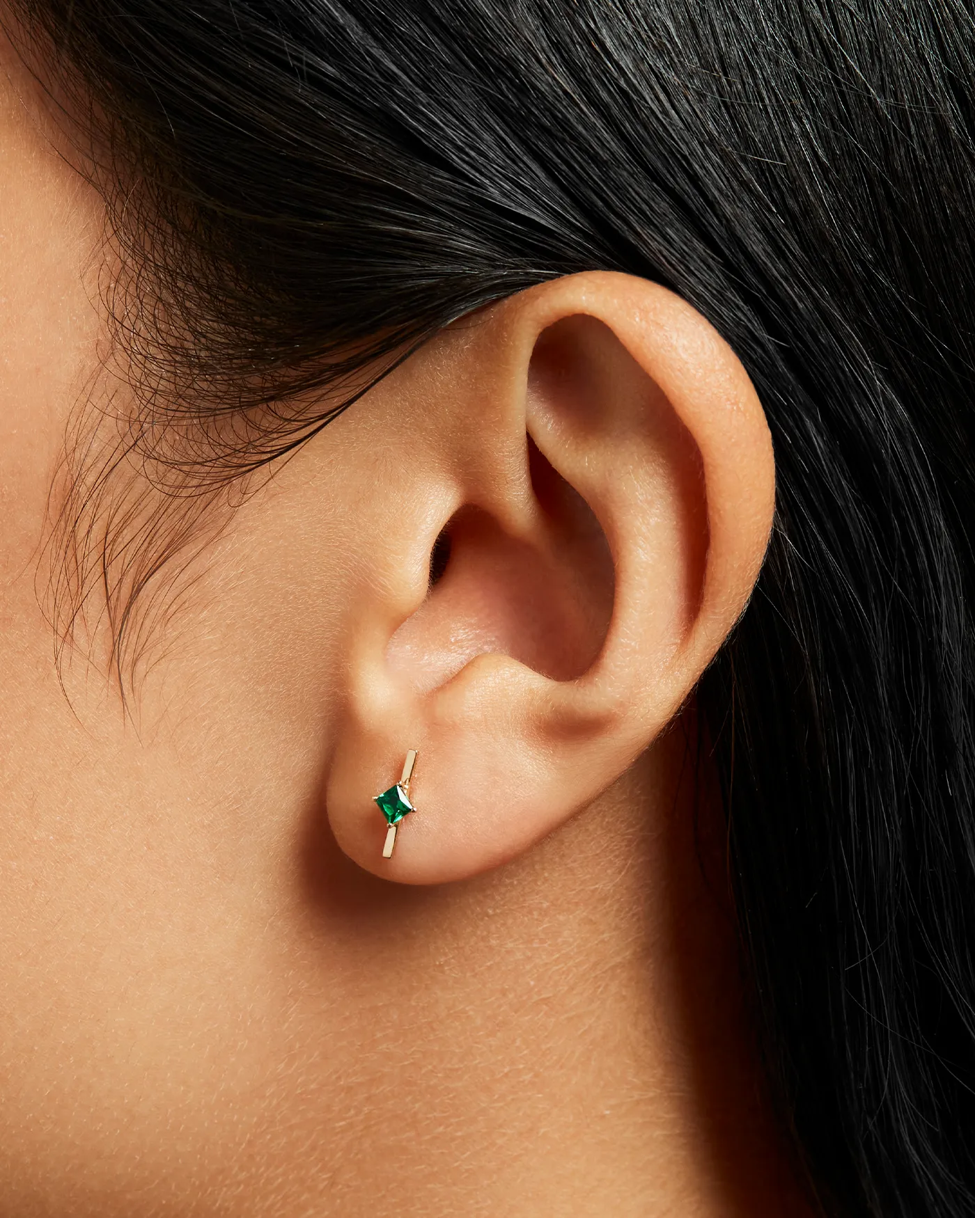 14K Princess Cut Emerald Bar Stud Earrings sold by JENNY BIRD product image thumbnail 2