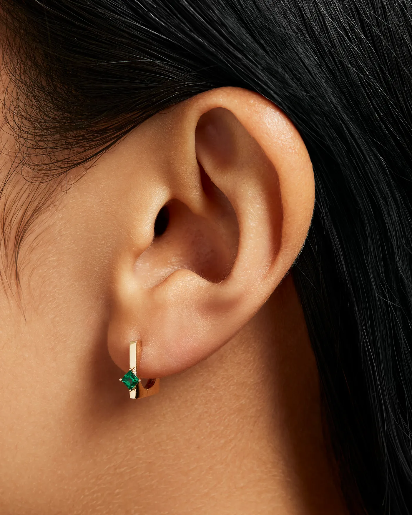 14K Gold Lab Grown Emerald Huggie Earrings sold by JENNY BIRD product image thumbnail 2