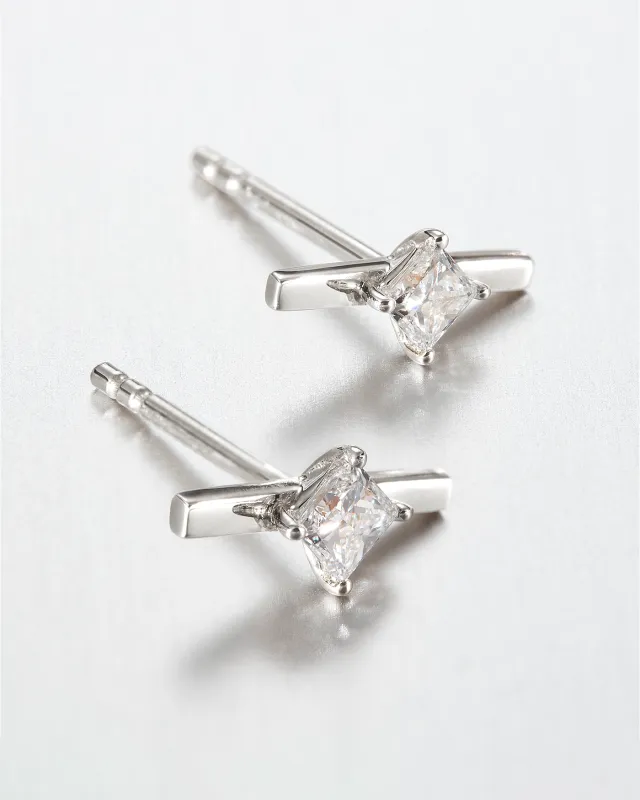 14K White Gold Lab Grown Diamond Bar Stud Earrings sold by JENNY BIRD